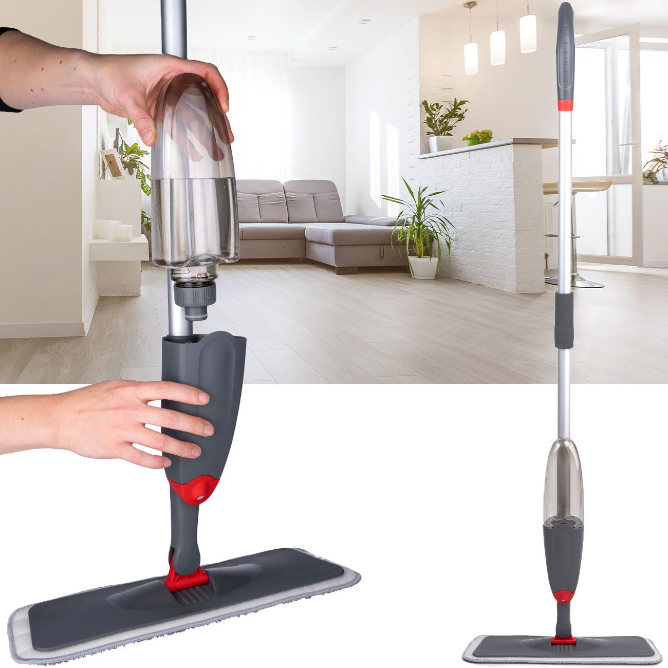 DIRT DEVIL Sprühmop mit Wischbezug (640 ml Tank), Bodenreiniger für alle Böden Fussbodenreiniger (1er-Set Ergonomischer Wischmopp/Dosier-Sprühfunktion/Trocken Feucht nutzbar)