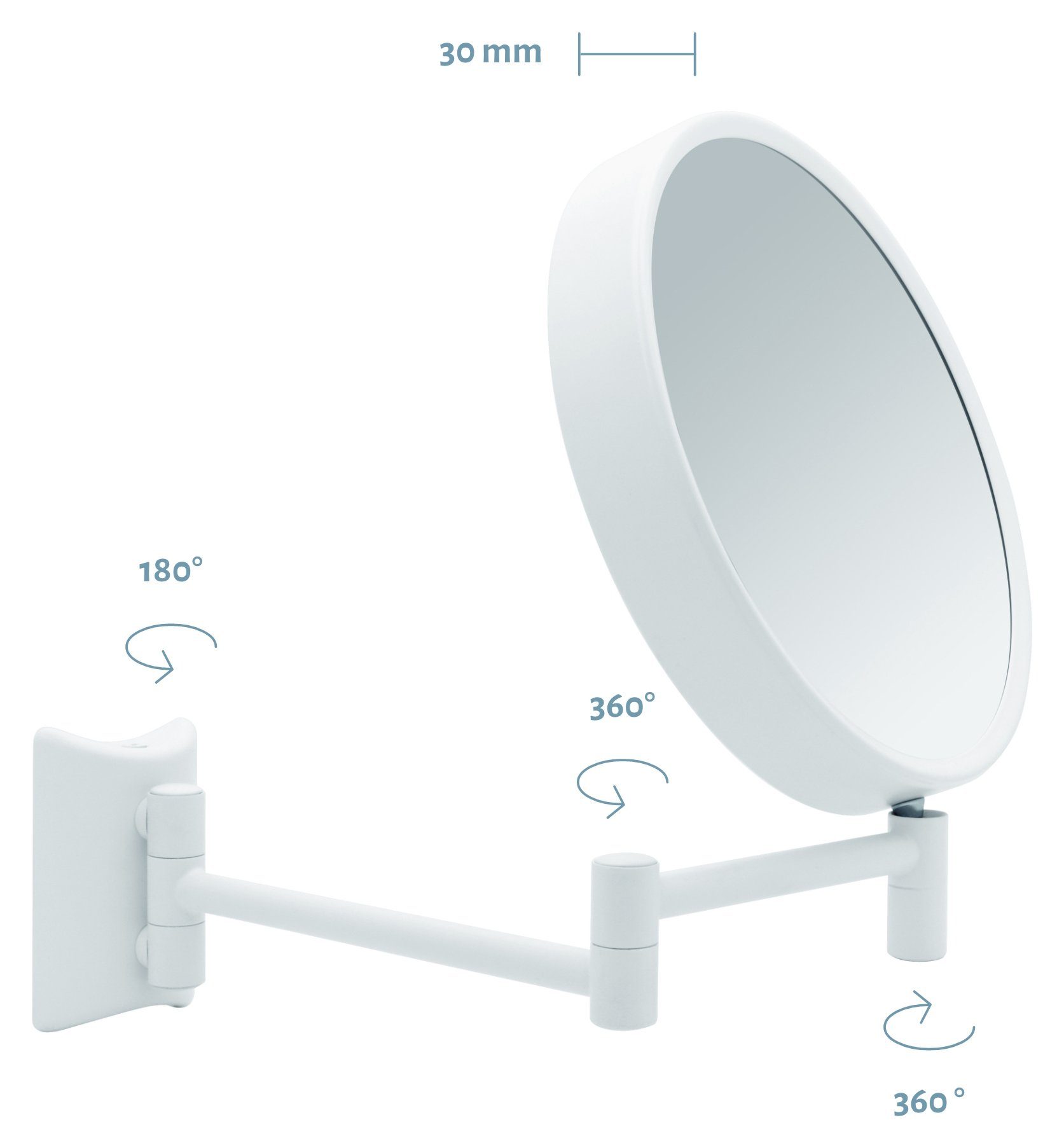 Libaro Kosmetikspiegel 7x 2-seitig, 3x 360° / Rasierspiegel Imola, weiß, Vergrößerung Schminkspiegel