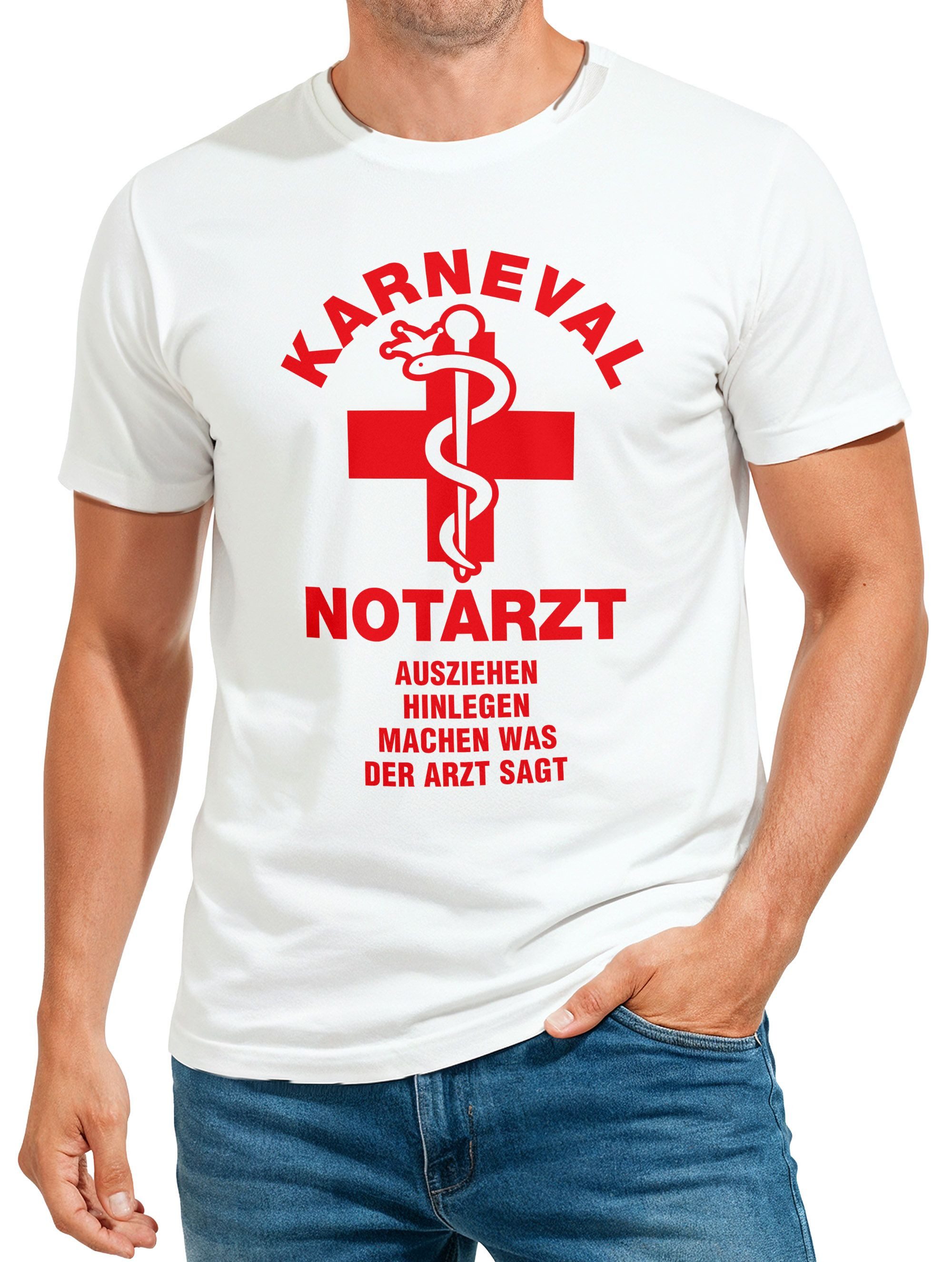 Print-Shirt Herren T-Shirt Fasching Karneval Notarzt Kostüm-Ersatz Last Minute