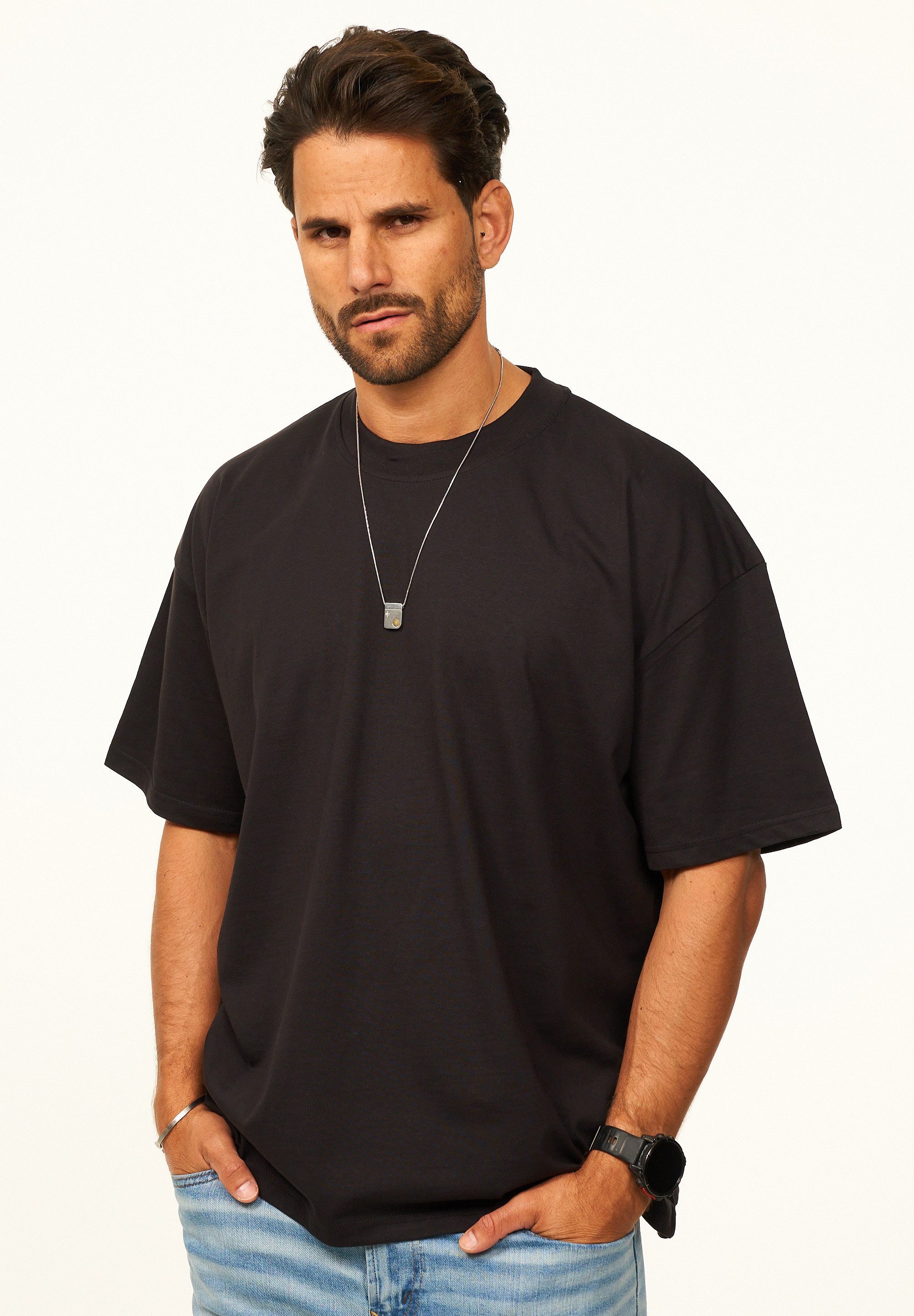 DAILY COTTON T-Shirt im Oversize Fit - Herren Kurzarm Shirt mit Rundhals-Ausschnitt Basic Oberteil Crew-Neck kurzärmlig aus 100% Baumwolle für Männer