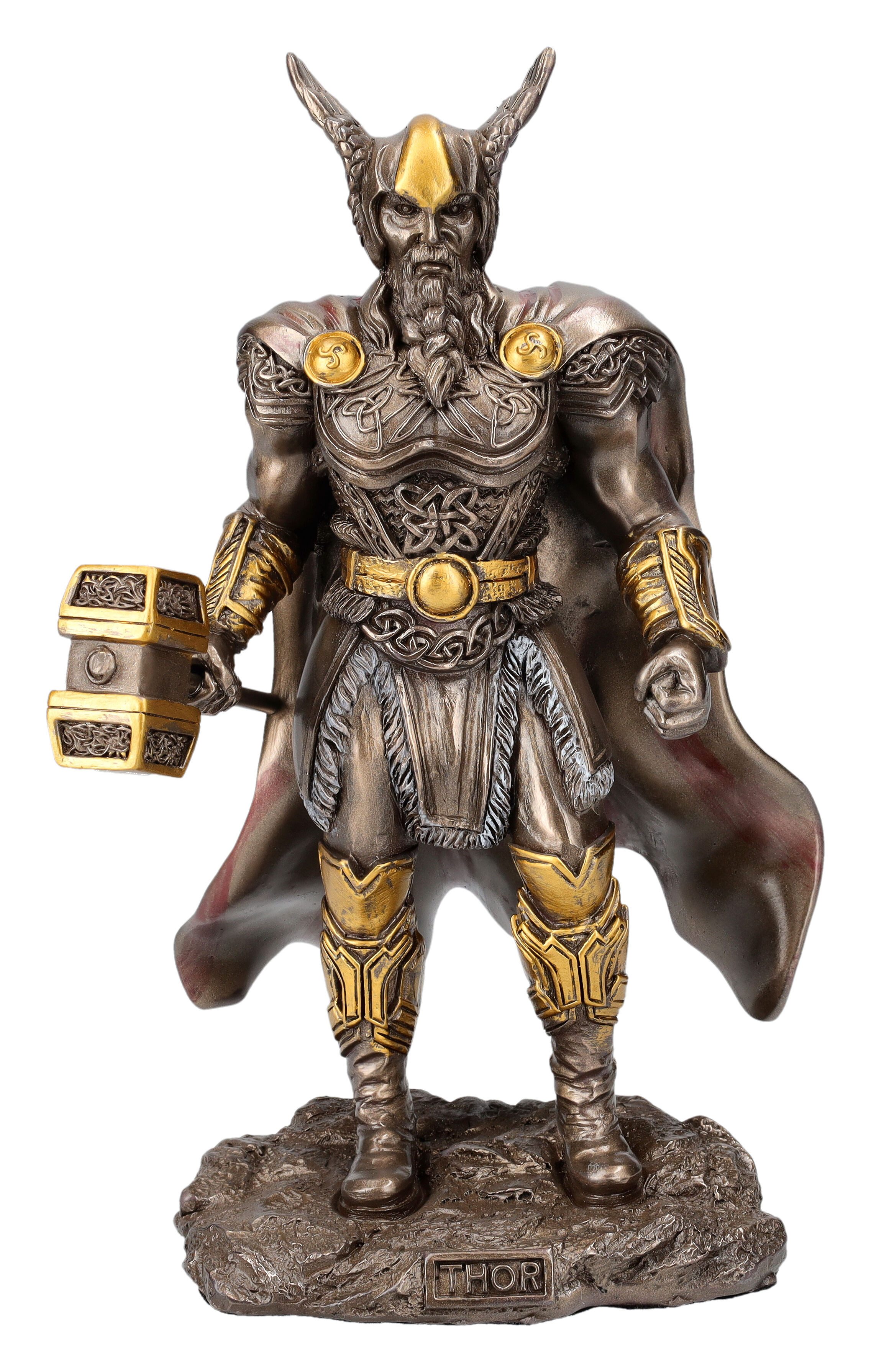 Figuren Shop GmbH Dekofigur Thor Figur mit Hammer und Flügel-Helm - nordischer Gott Dekofigur Deko