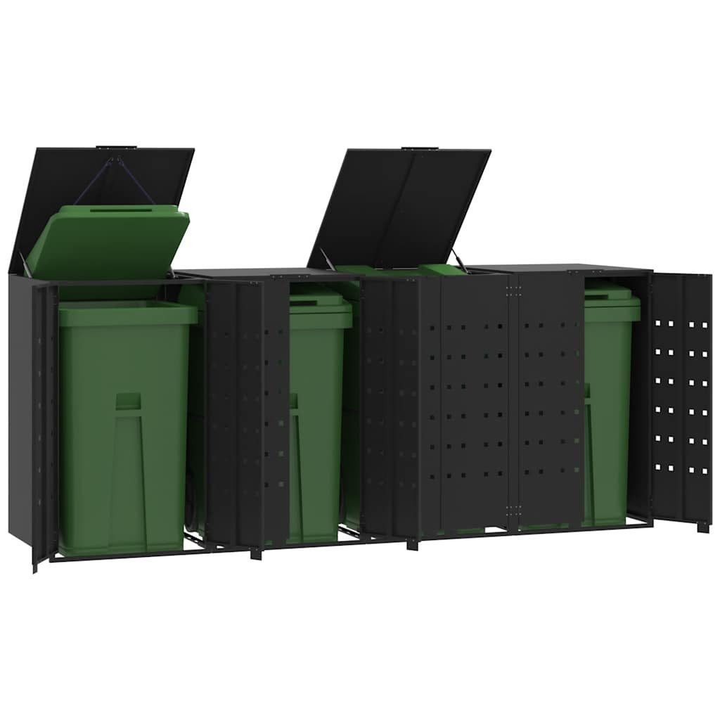 vidaXL Mülltonnenbox Mülltonnenbox für 4 Tonnen Schwarz 276x79x117 cm Stahl