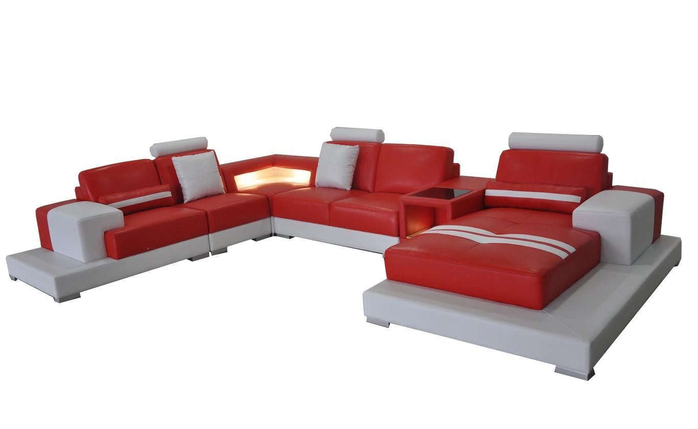 Ecksofa Moderne L-förmige Ledercouch mit USB-Licht und Wohnlandschaft