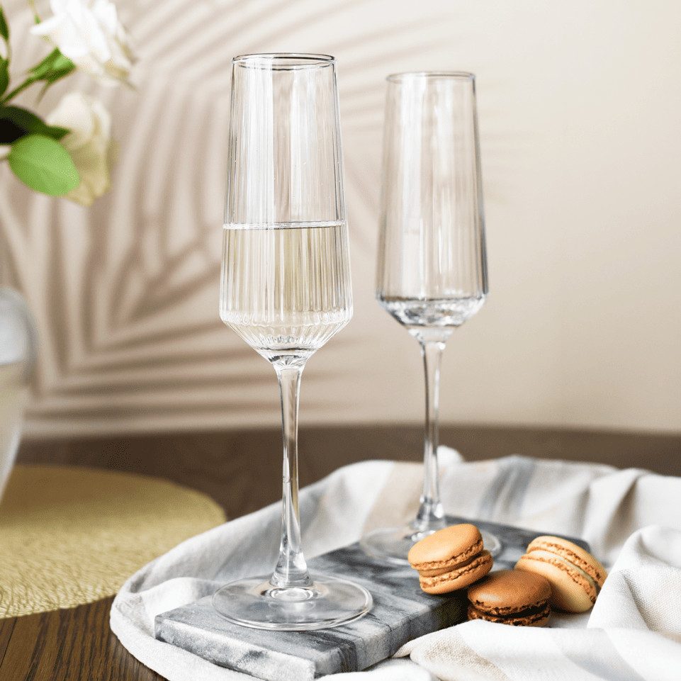 Sendez Sektglas 4er Set 250 ml geriffelt Prosecco Champagner Sektgläser Gläser, 4-tlg., Glas