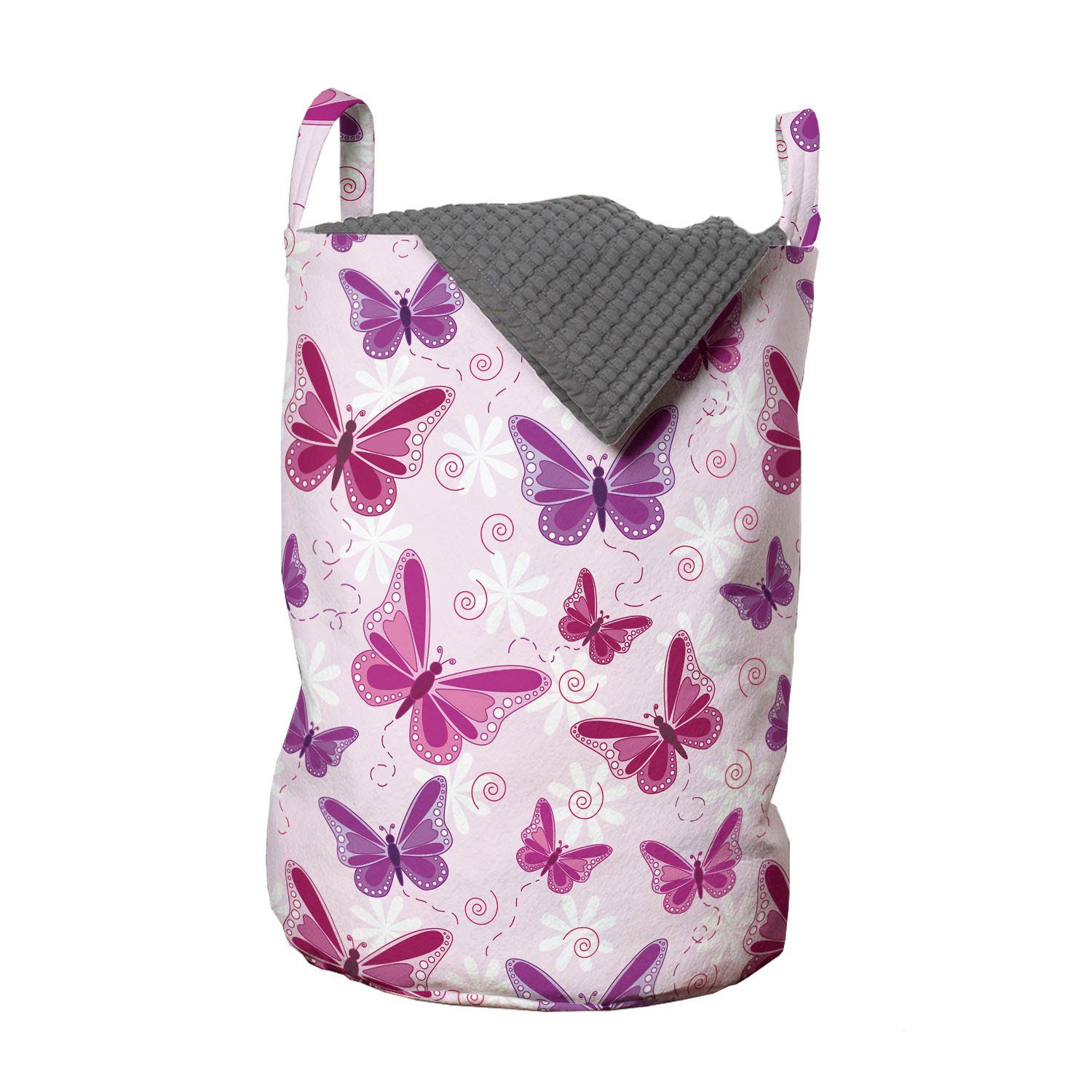 Abakuhaus Wäschesäckchen Wäschekorb mit Griffen Kordelzugverschluss für Waschsalons, Lila Romantische Schmetterlinge