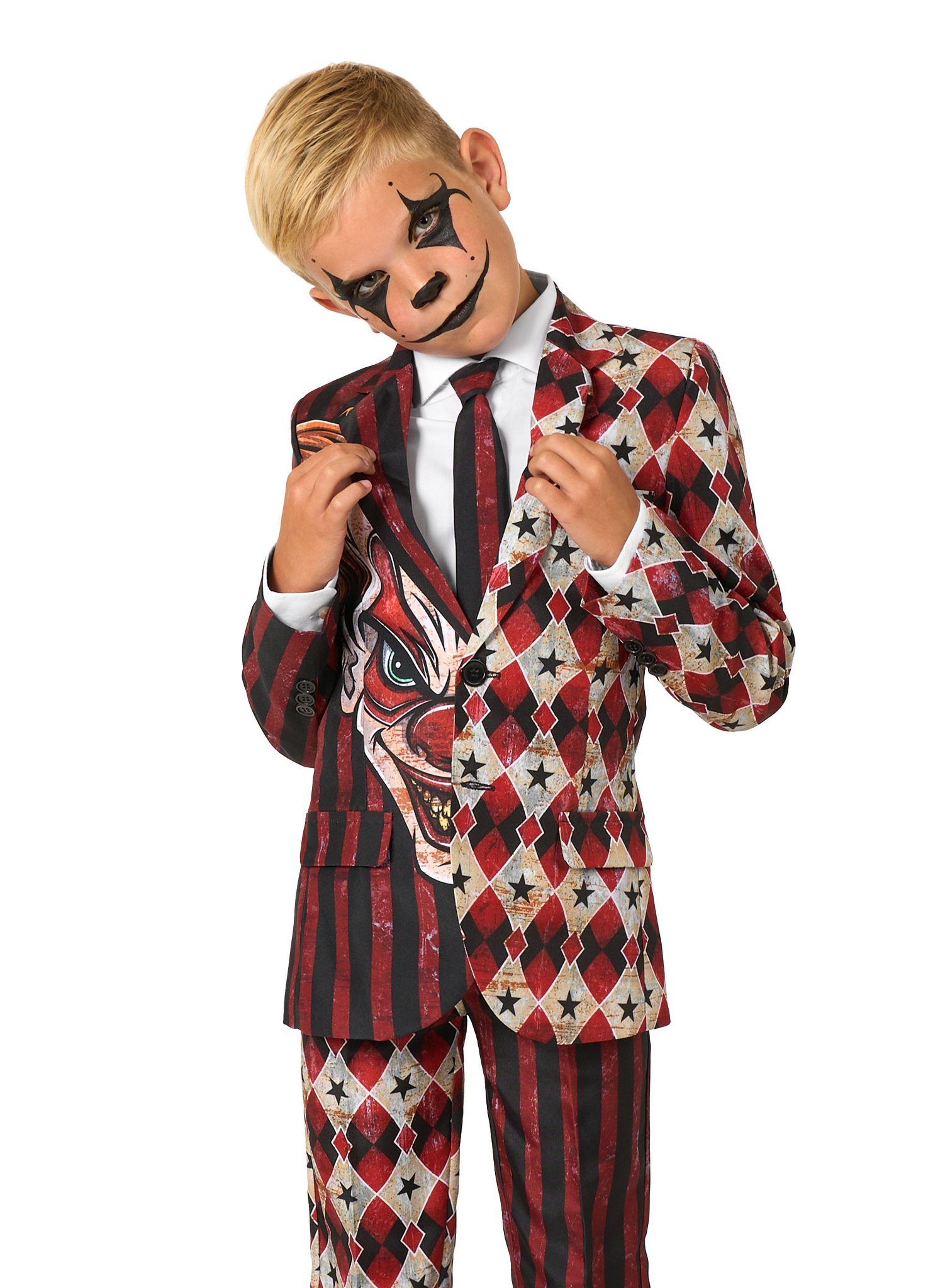 Opposuits Partyanzug Scary Clown Anzug - Halloween Kostüm Kinder, Horrorclown im Vintage-Freakshow-Style