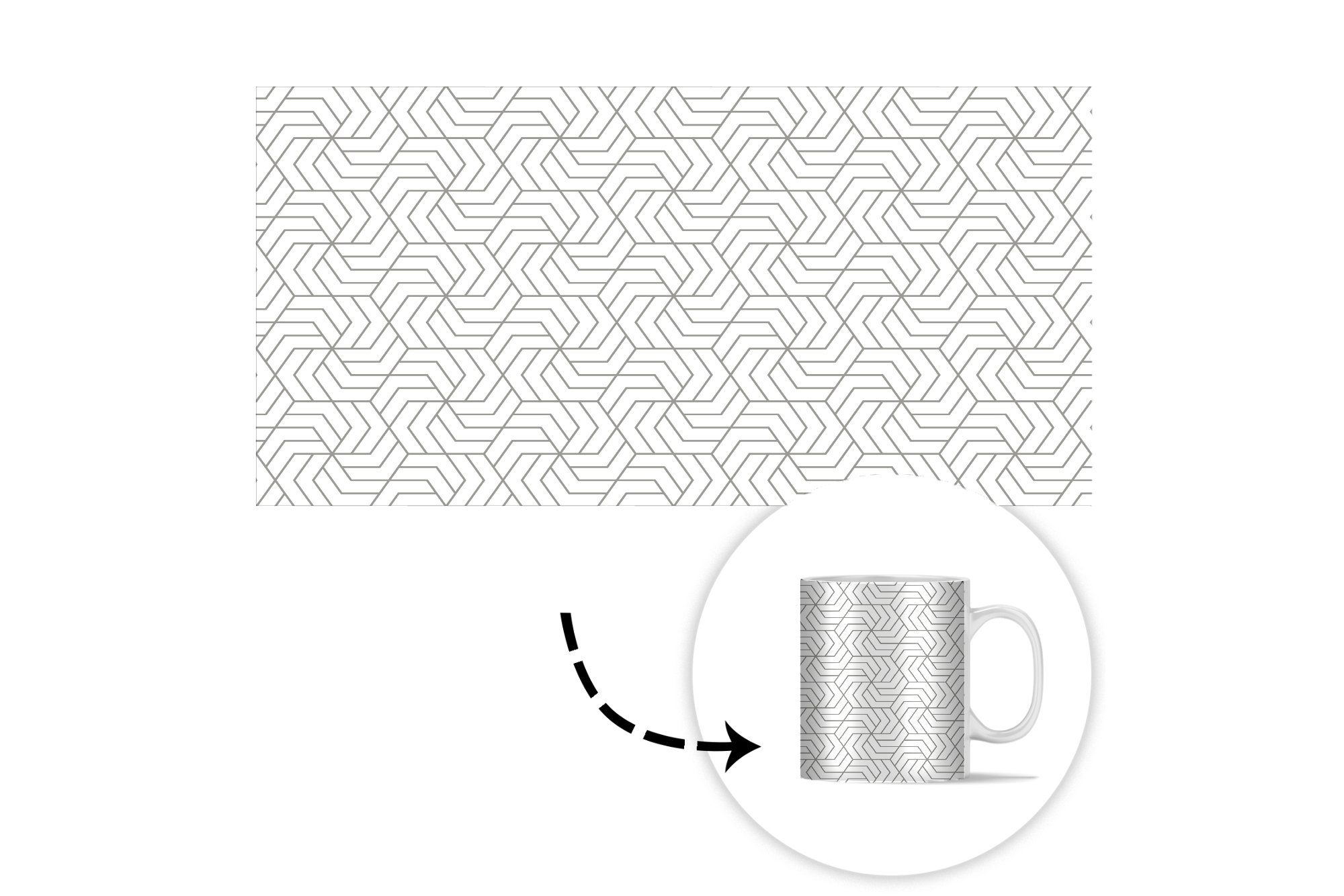 - Weiß Kaffeetassen, Geometrie - Keramik, Teetasse, Linie Becher, Geschenk Teetasse, - MuchoWow - Schwarz Muster, Tasse