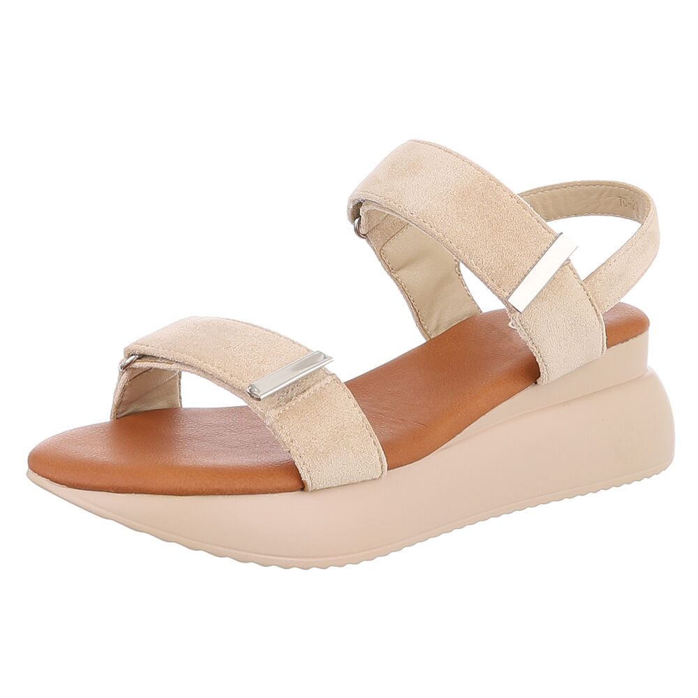 Ital-Design Damen Sandalen mit breiten Riemen und flexibler Sohle Plateausandaletten (89542326) Keilabsatz/Wedge Keilsandaletten in Beige