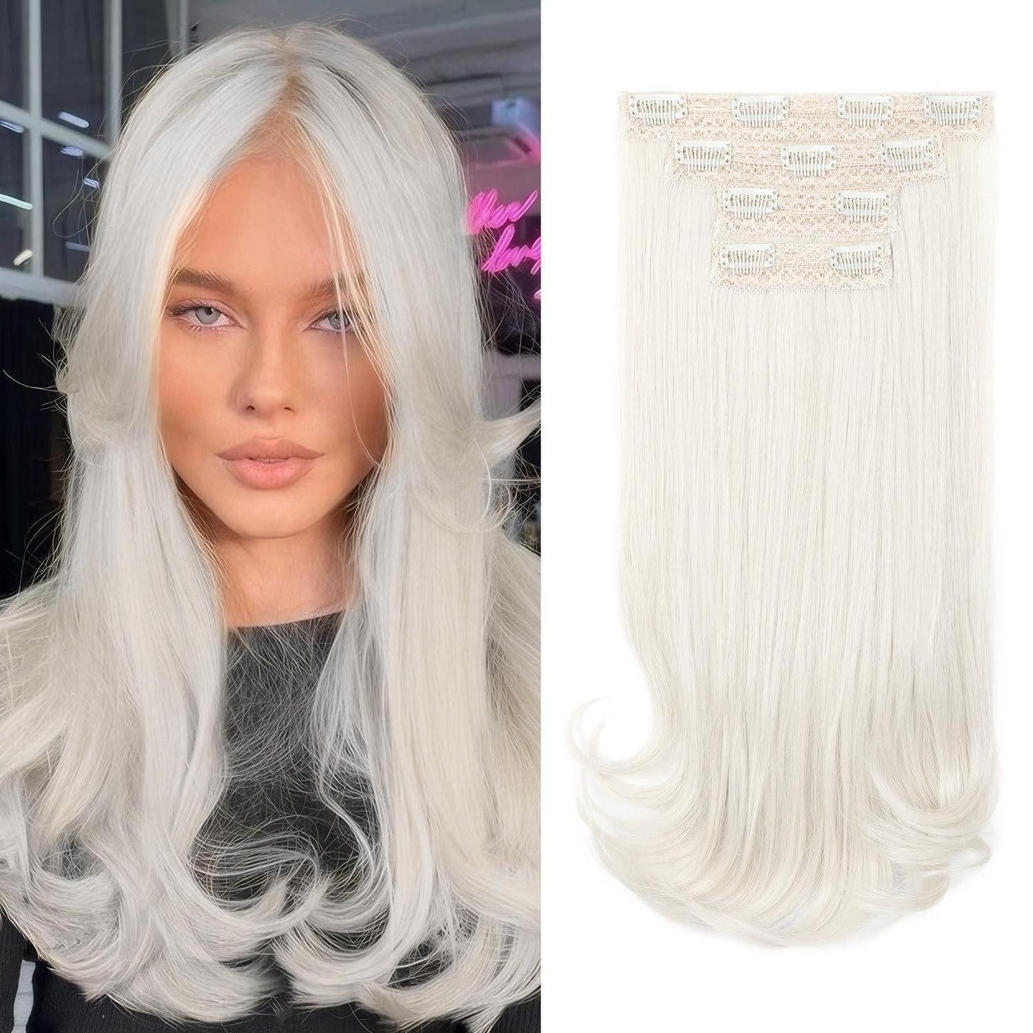 LuxusKollektion Kunsthaar-Extension Haarverlängerungen Clip in Extensions 4PC 40 cm Platinblond
