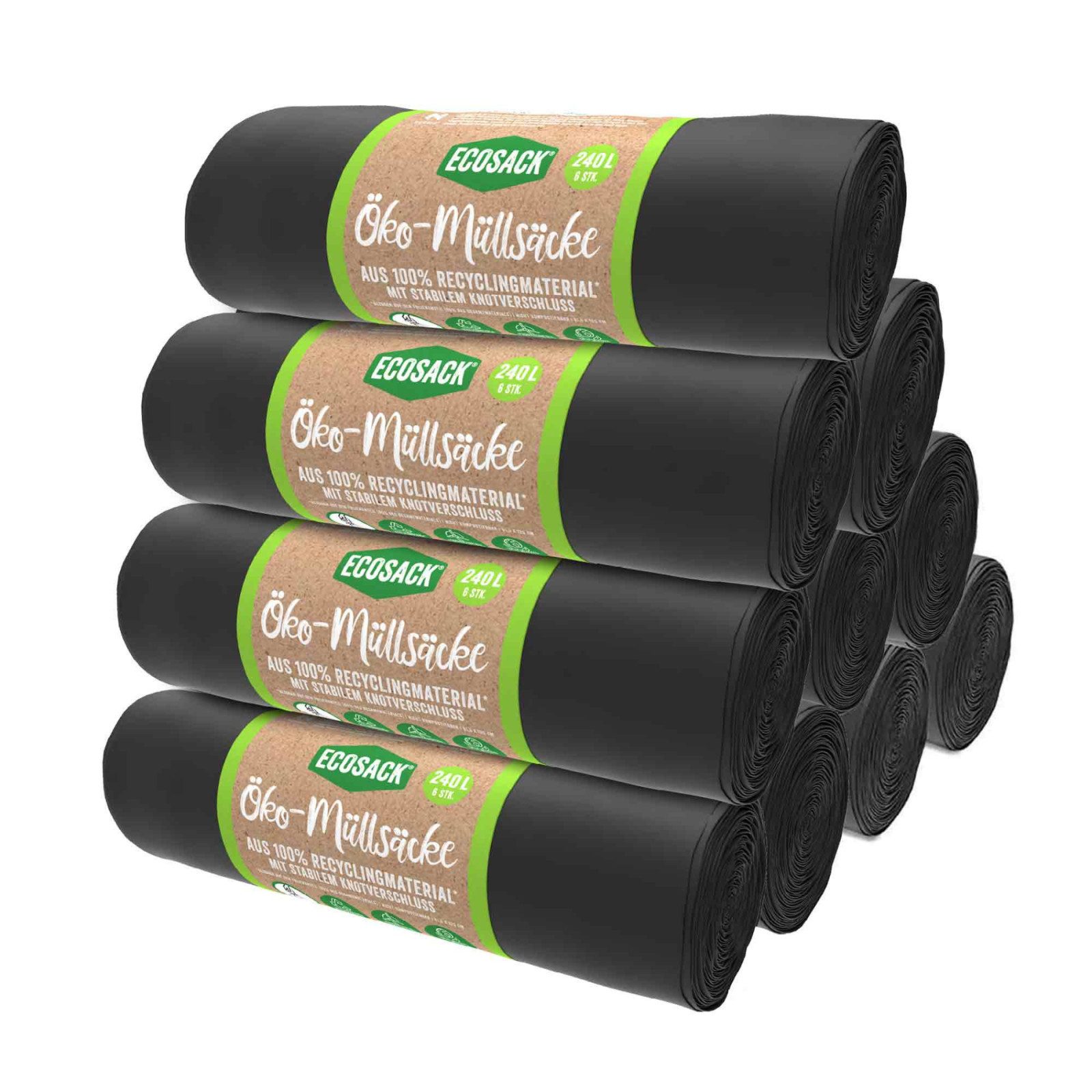 ECOSACK Müllbeutel 240L 60 Stk. Öko Müllsäcke Abfallbeutel Mülltüte schwarz, Zubehör für Mülleimer bis 240 Liter, hergestellt mit 100% Ökostrom