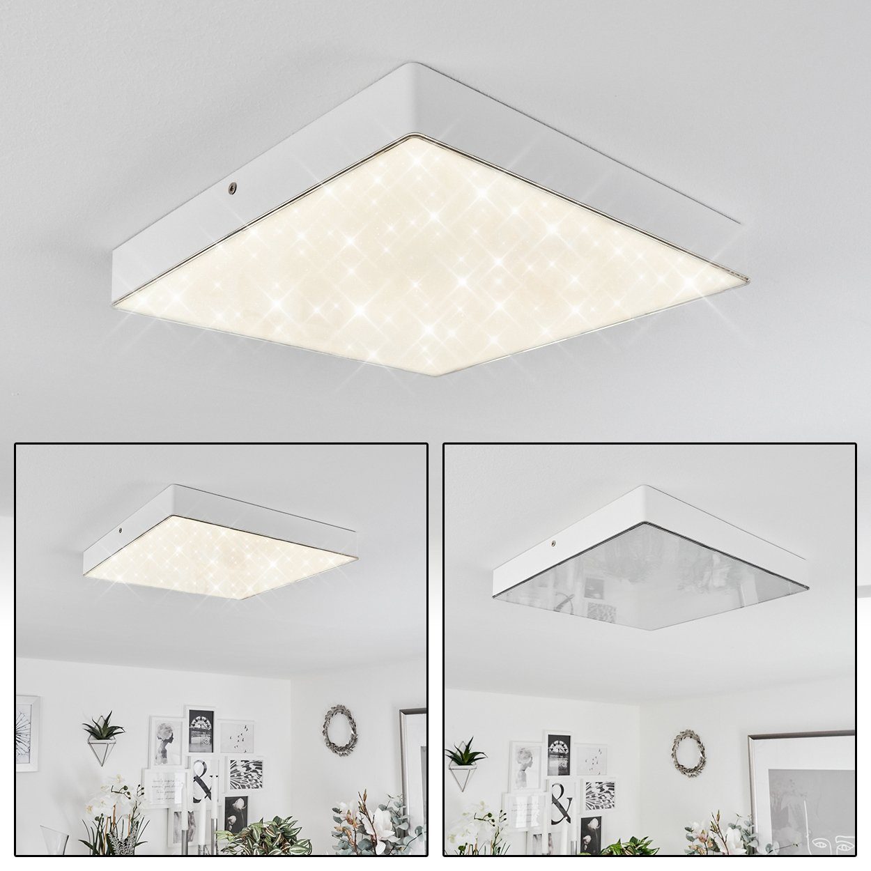 hofstein Deckenleuchte »Torricella« moderne Deckenlampe aus Metall/Kunststoff in Weiß, 4000 Kelvin, eckige Leuchte mit Sternhimmeleffekt, 2000 Lumen, 1xLED 21 Watt