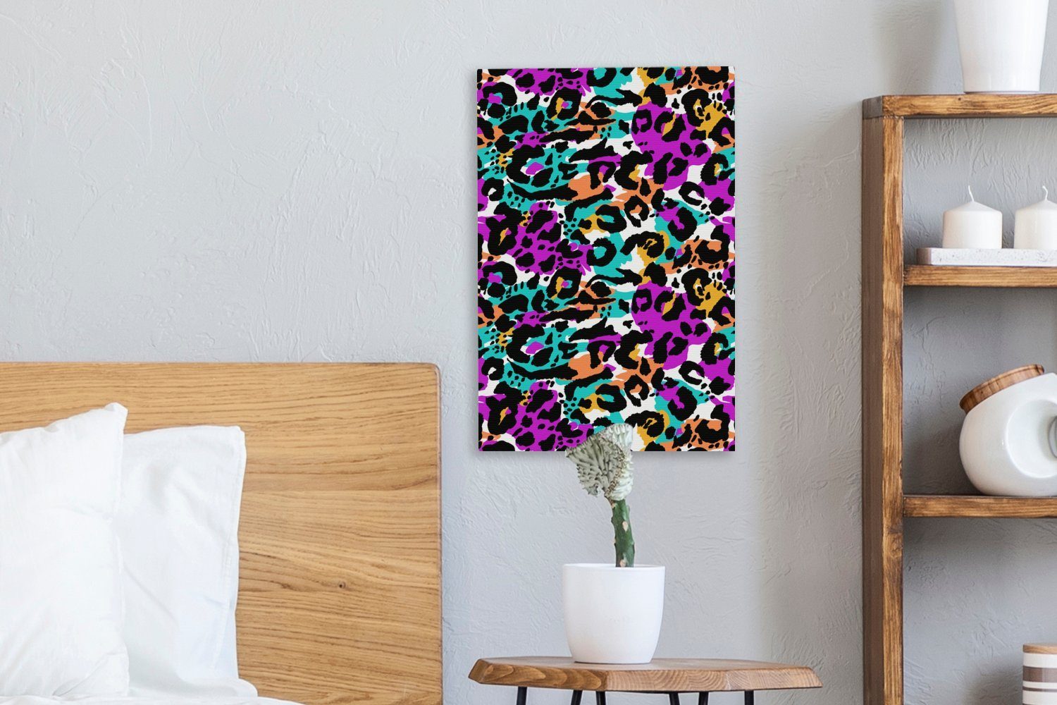 Leinwandbild Gemälde, 20x30 Zackenaufhänger, Tiermuster - bespannt Leinwandbild Panther (1 inkl. - St), Farbe, OneMillionCanvasses® cm fertig