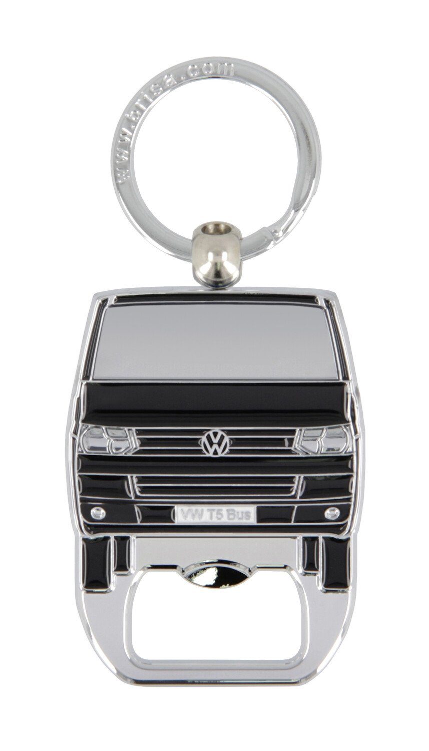 VW Collection by BRISA Schlüsselanhänger Volkswagen Schlüsselring mit Flaschenöffner im T5 Bulli Bus Design, Emailliert Schwarz