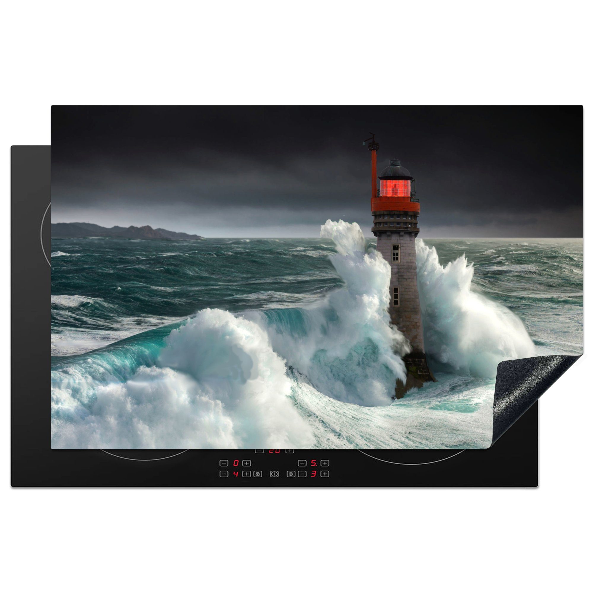 MuchoWow Herdblende-/Abdeckplatte Meer - Wasser - Leuchtturm, Vinyl, (1 tlg), 81x52 cm, Induktionskochfeld Schutz für die küche, Ceranfeldabdeckung