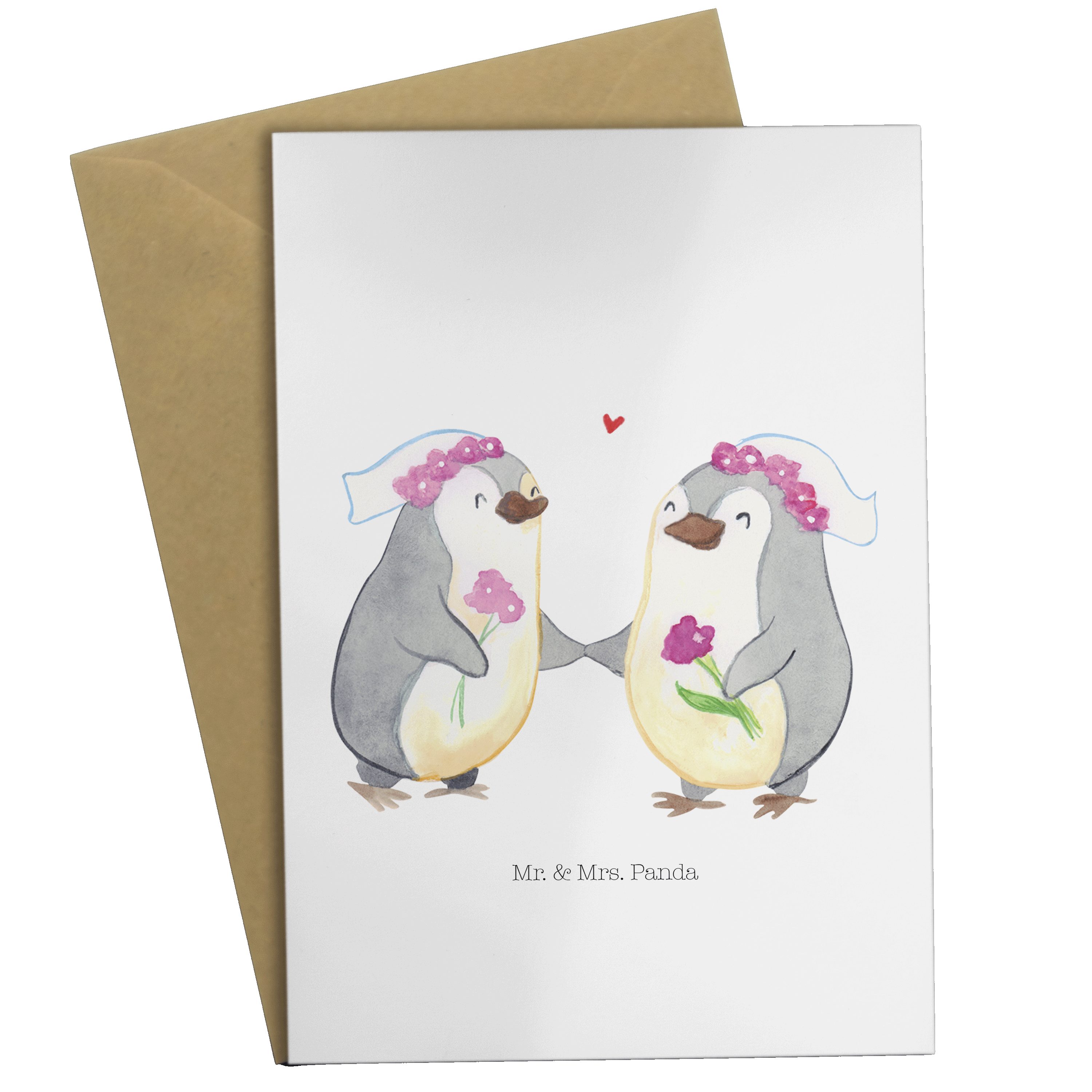 Mr. & Mrs. Pinguin Klappkarte, Pärchen - Geschenk, Lesbian Weiß Hochzeit Grußkarte - Pride Panda