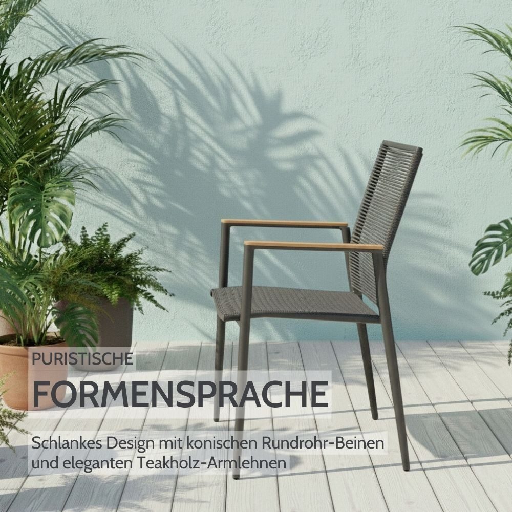Liadomo Gartenstuhl Mannoli (2 St), Rope und Textilgewebe, Armlehnen Teak, stapelbar