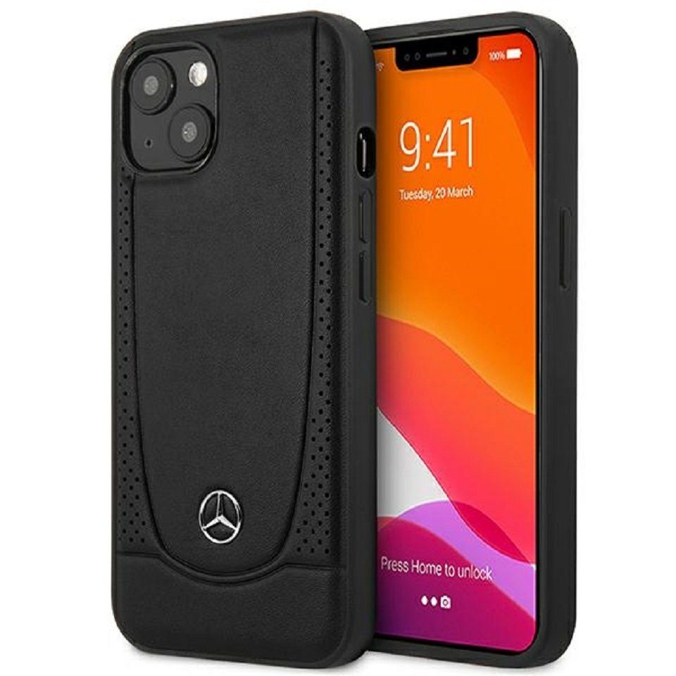 Mercedes Handyhülle Case iPhone 15 Echtleder schwarz Stern Logo 6,1 Zoll, Kantenschutz