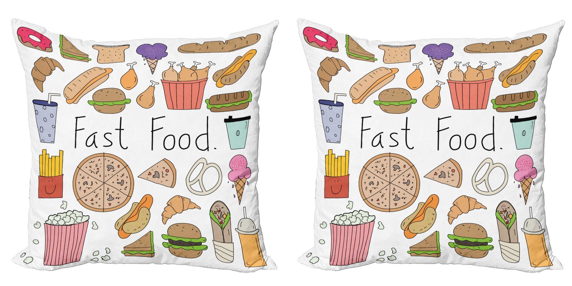 Abakuhaus (2 Doppelseitiger Digitaldruck, Stück), Kissenbezüge Accent Food-Beschriftungs-Gekritzel Essen Modern Fast