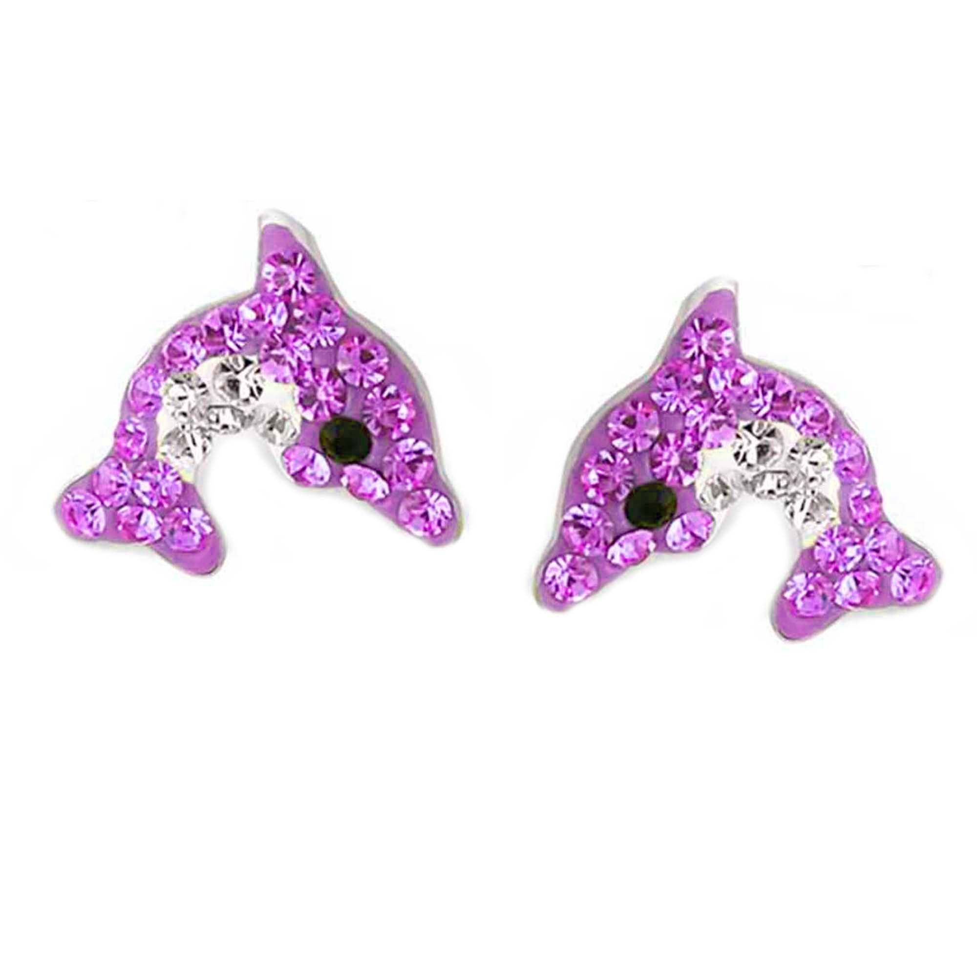 Damen-Ohrstecker Sterling Silber 925 Opal Delfine Ohrringe Mädchen Delphin Geschenk für Kinder,Frauen 