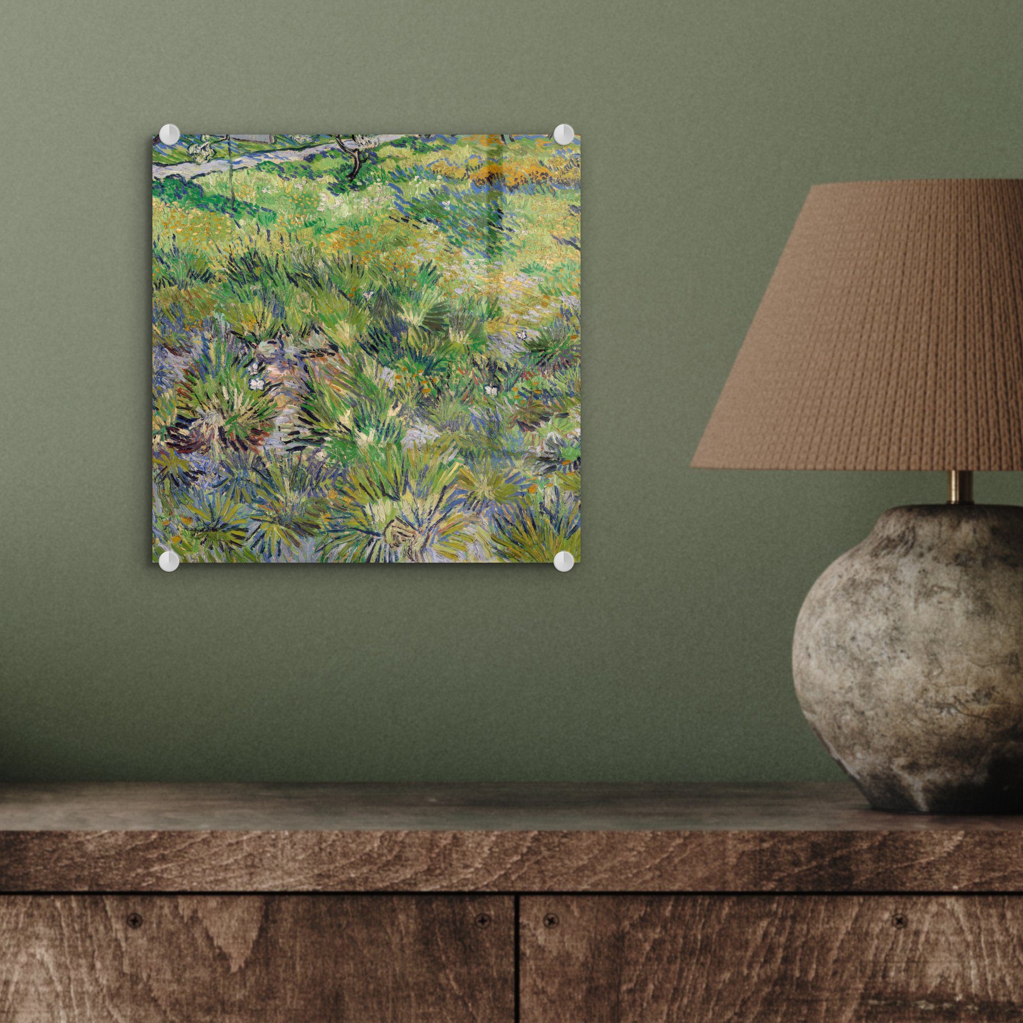 MuchoWow Acrylglasbild Foto - Gogh, Vincent (1 auf Langes Gemälde Gras - van Bilder - Wandbild von Schmetterlingen Glasbilder - Wanddekoration auf mit St), Glas Glas