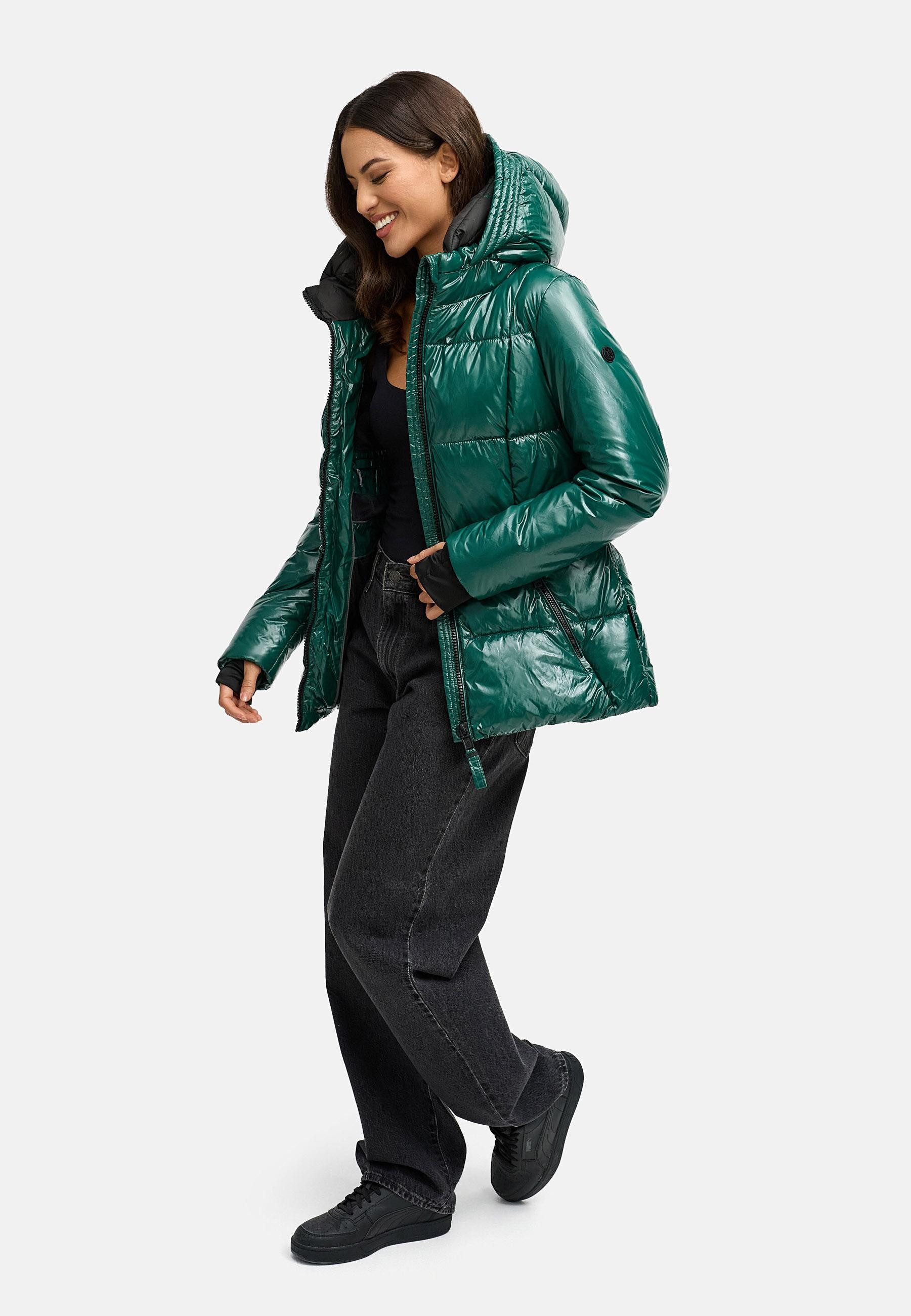 Navahoo Steppjacke Eisglanz 14 Glänzende Damen Winterjacke mit Taillengürtel