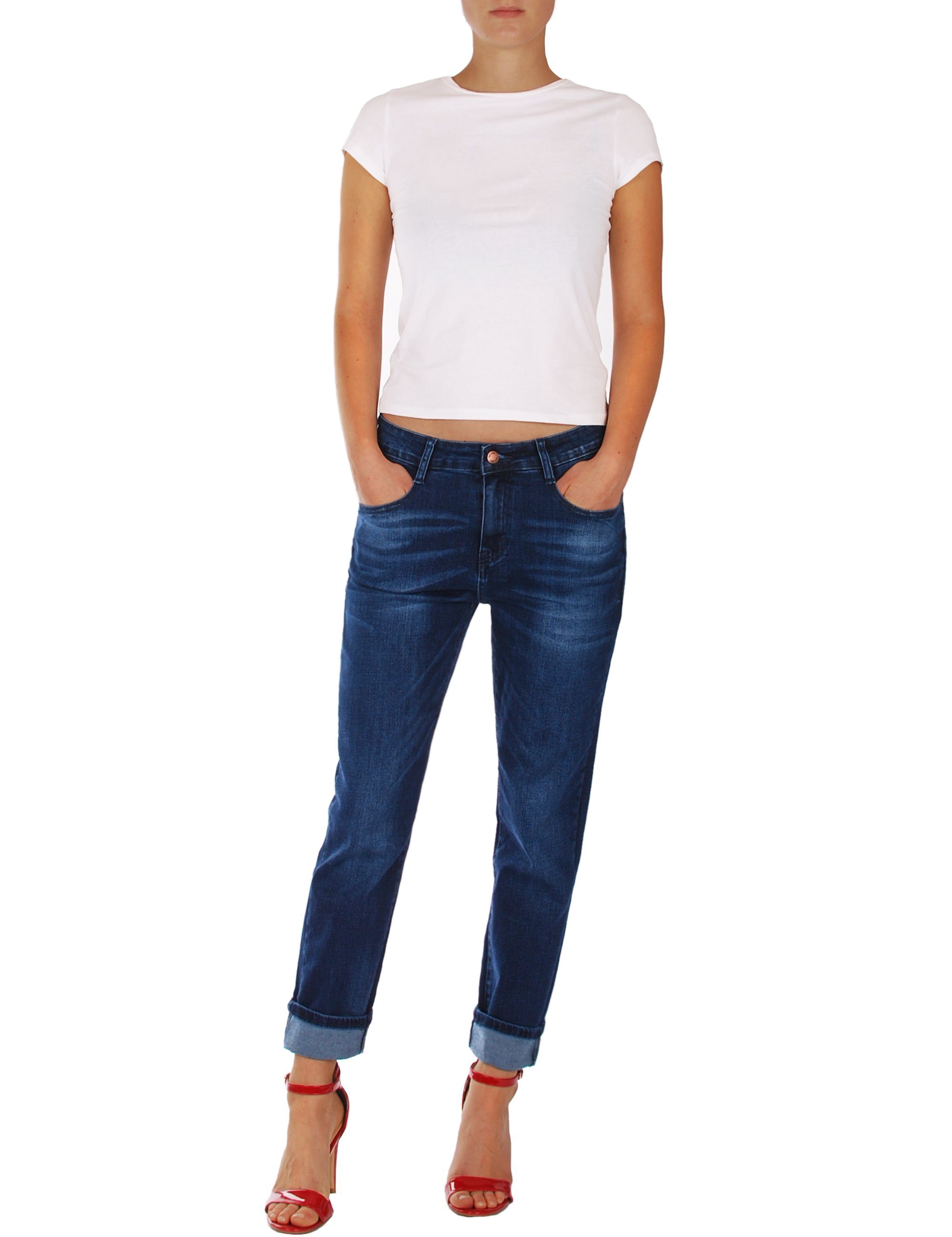 Fraternel Boyfriend-Jeans 5-Pocket-Style Dunkelblau Stretch,