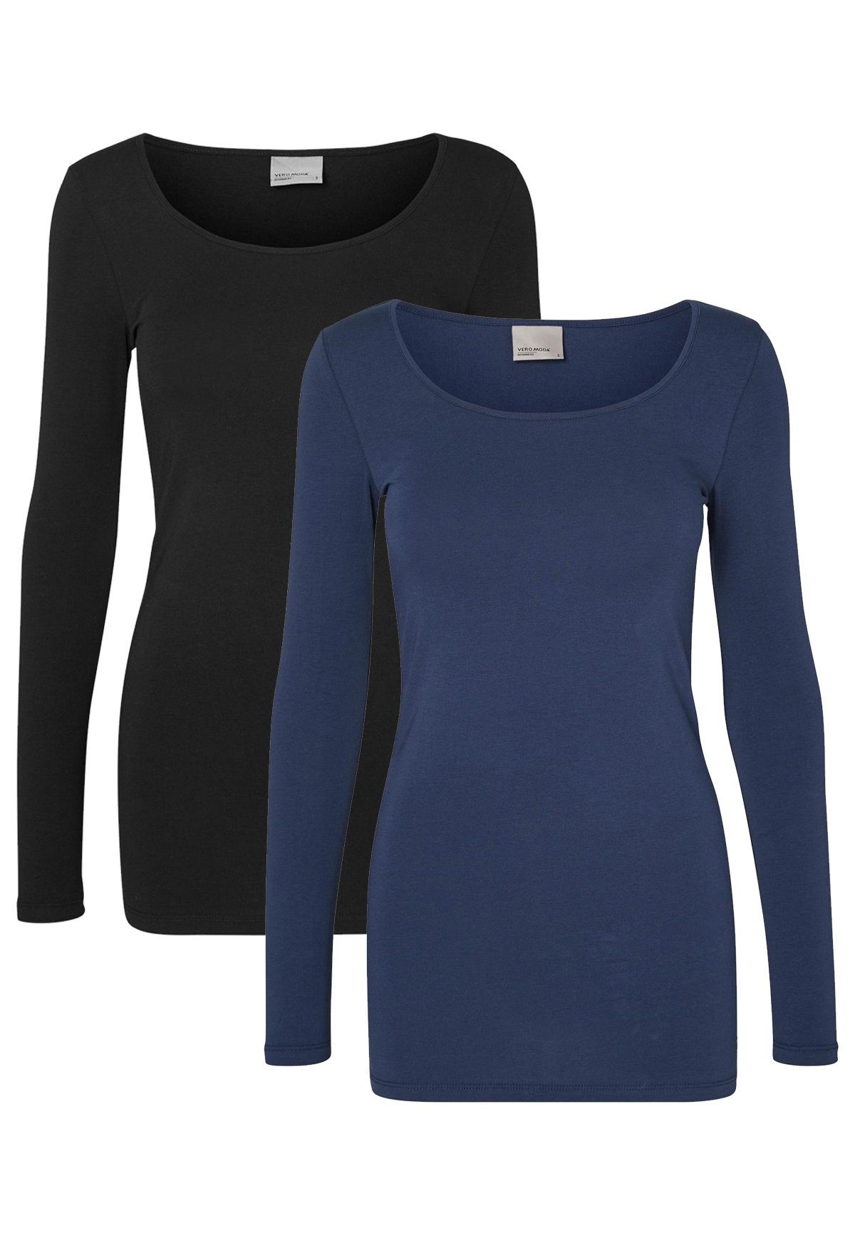 Dünnes Langarm 2-er Vero (2-tlg) Schwarz-Blau Shirt Stück Set Moda VMMAXI in 5185 T-Shirt