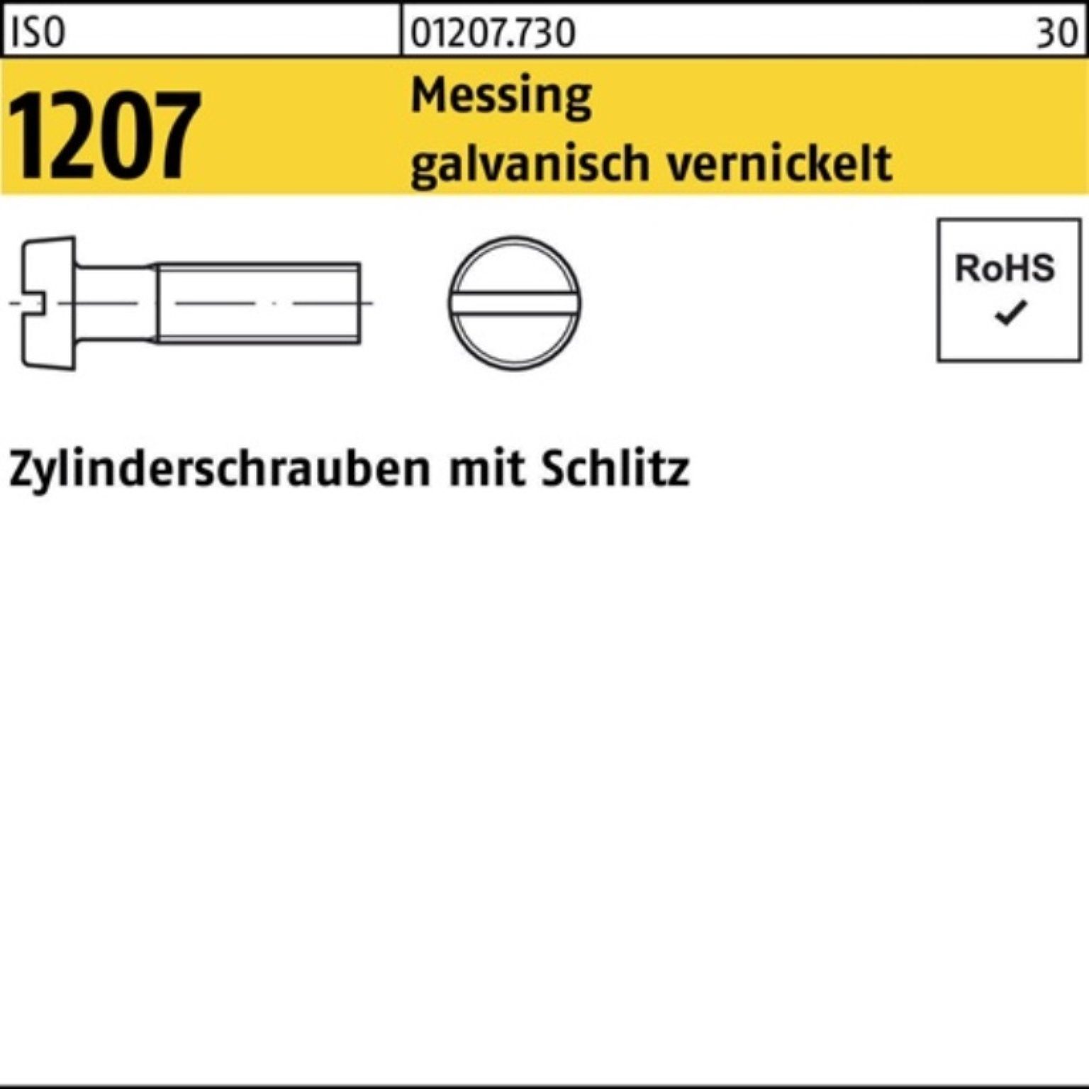 ISO Reyher Zylinderschraube Zylinderschraube verni galv. Schlitz 200er Pack Messing 1207 M3x12