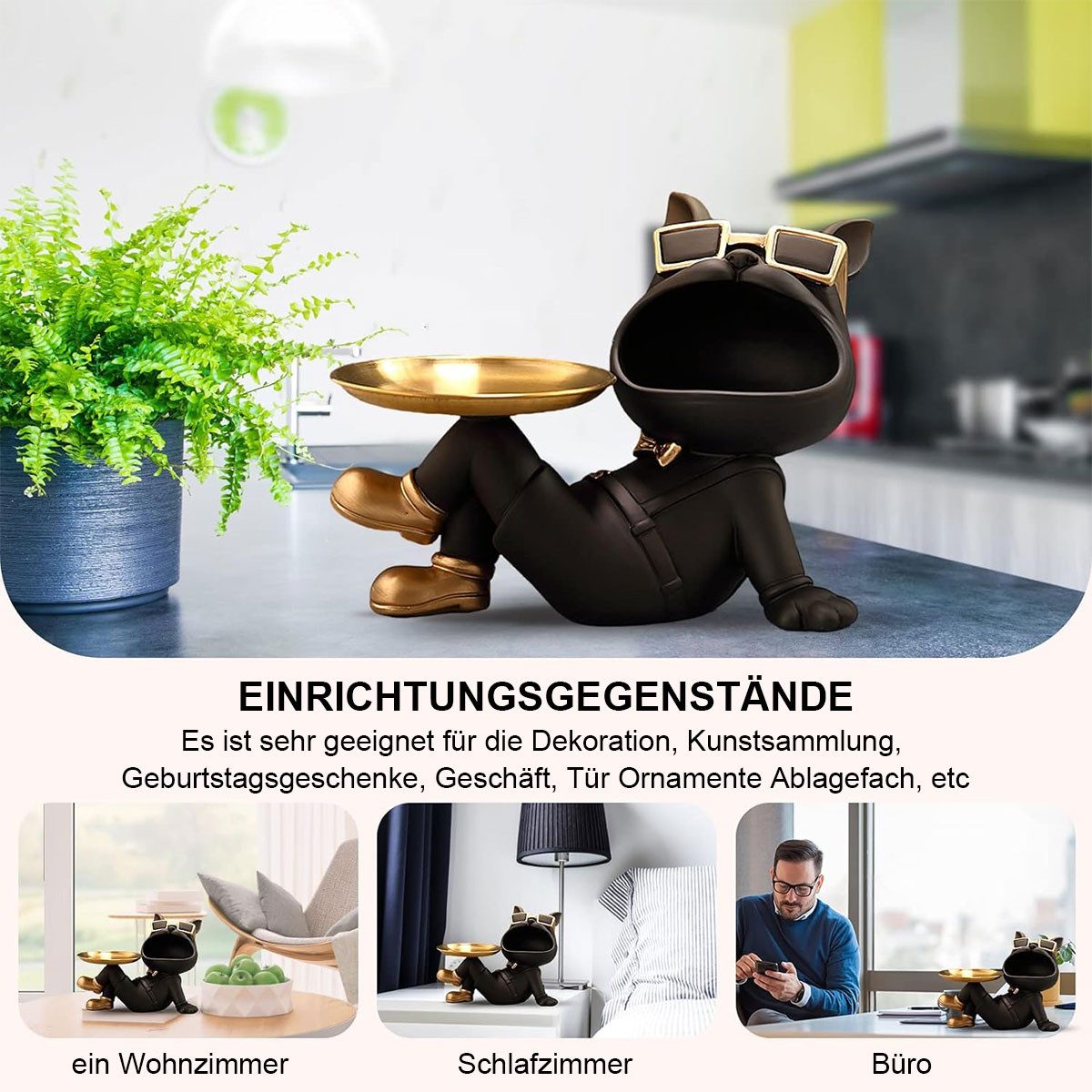 Welikera Schlüsselbrett Schwarze Bulldogge-Statuen Heimdekoration Modern günstig online kaufen
