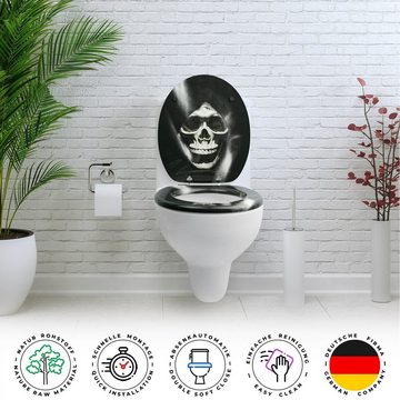 Sanfino WC-Sitz "Skull" Premium Toilettendeckel mit Absenkautomatik aus Holz, mit schönem Totenkopf-Motiv, hohem Sitzkomfort, einfache Montage