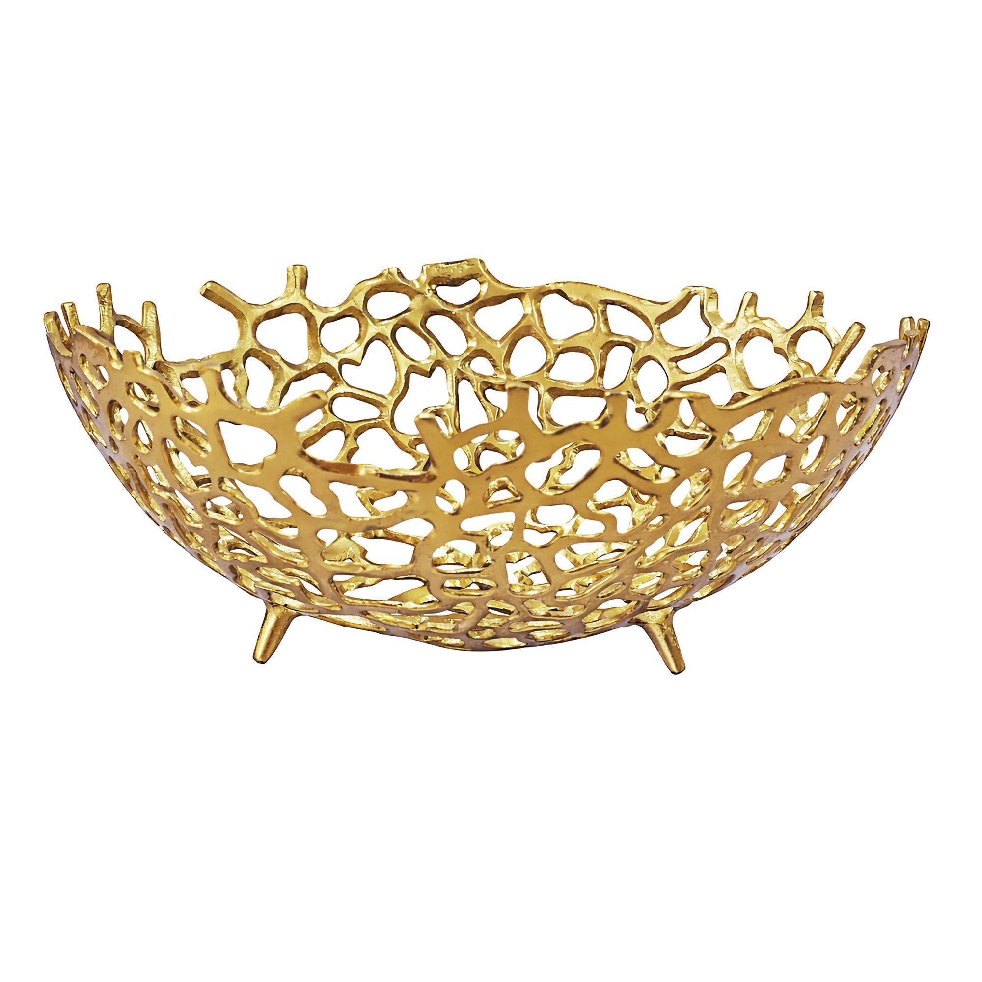 Wohnling Obstschale WL7.559 Früchtekorb Aluminium Gold 46cm Dekoschale Obstkorb Metall, Aluminium, (Schöne Früchteschale in schicker Korallenoptik), Drei kleine Standbeine für sicheren Halt