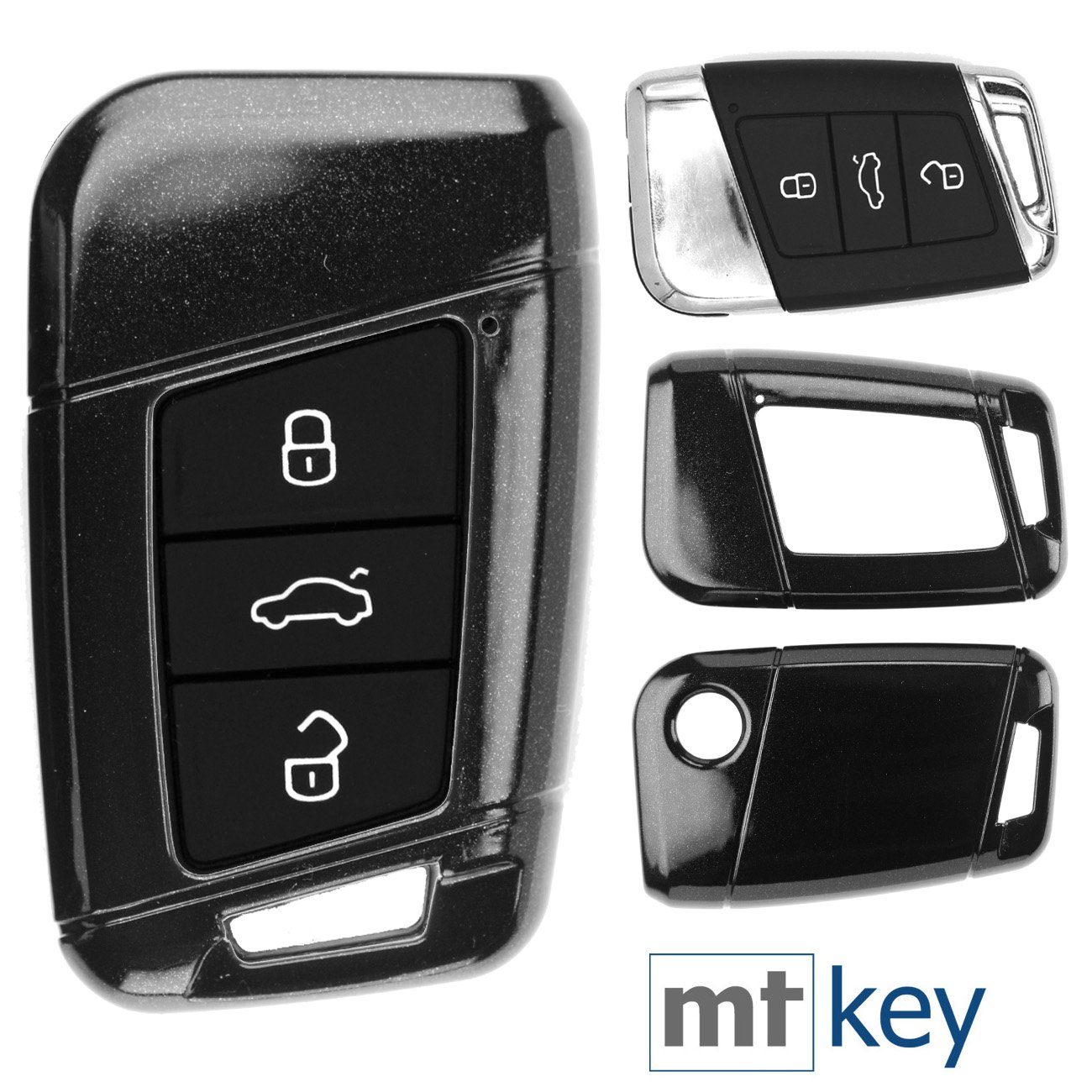 mt-key Schlüsseltasche Autoschlüssel Hardcover Schutzhülle Metallic Schwarz, für VW Arteon T-Roc Passat B8 Skoda Superb KEYLESS SMARTKEY