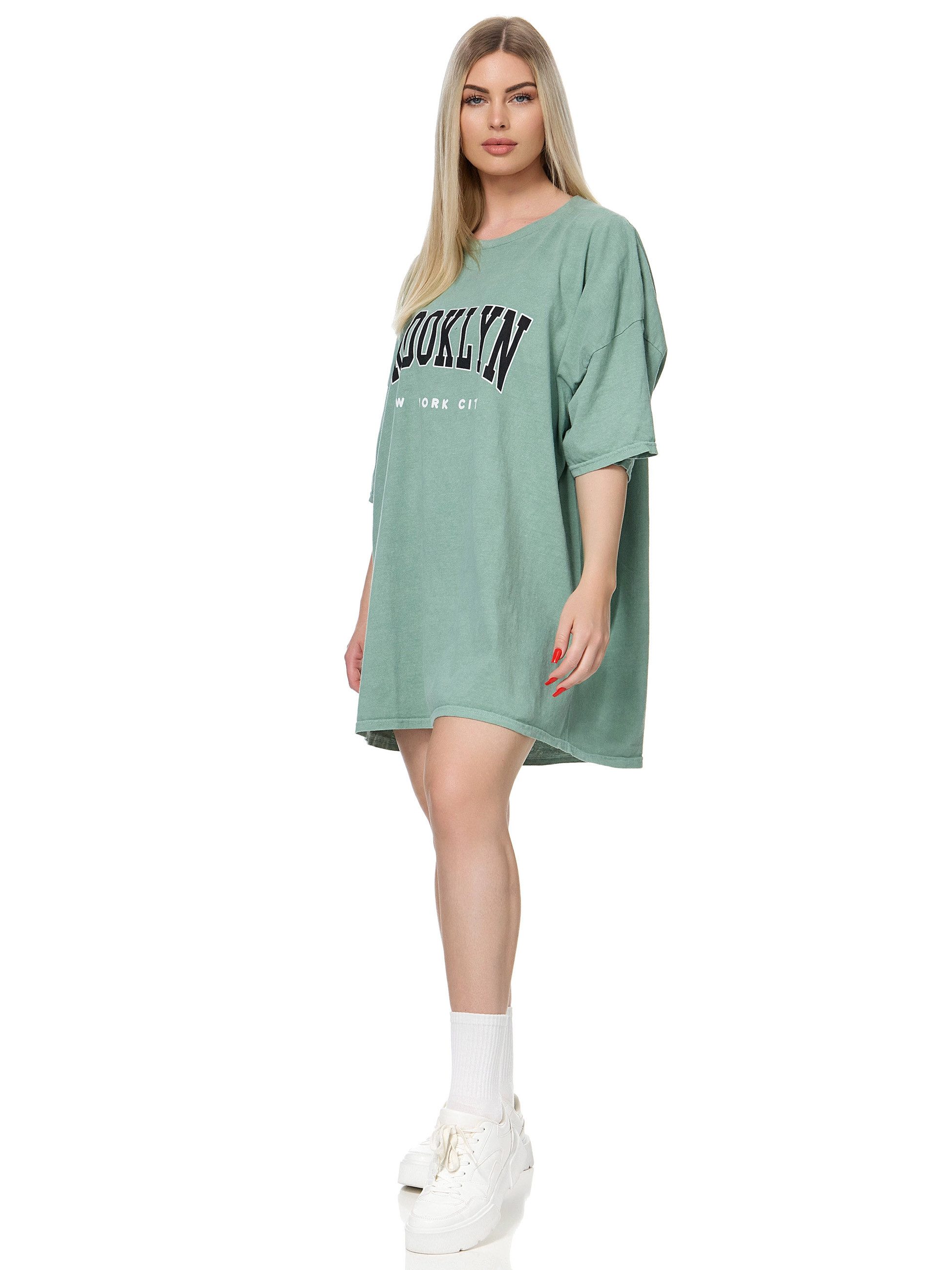 Worldclassca T-Shirt Worldclassca Oversized Print BROOKLYN T-Shirt lang Sommer Oberteil