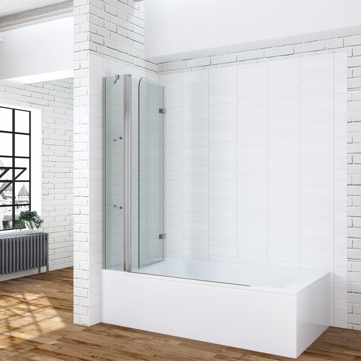 AQUABATOS Badewannenfaltwand Badewannenaufsatz Glas eck 3 teilig Duschwand Badewanne 130 150cm, 5 mm ESG mit NANO-Beschichtung, faltbar,mit Festteil und Duschablage