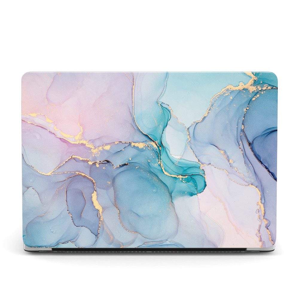 FroShop Laptop-Hülle Schutzhülle für Apple MacBook Air 15 (2025-2023) M4 M3 M2 2-Teilig Schutzcover Hartcase Schutz Cover Etui Tasche, Hülle Modell A3114 / A2941 / A3241 - Blau/Gold Marmor