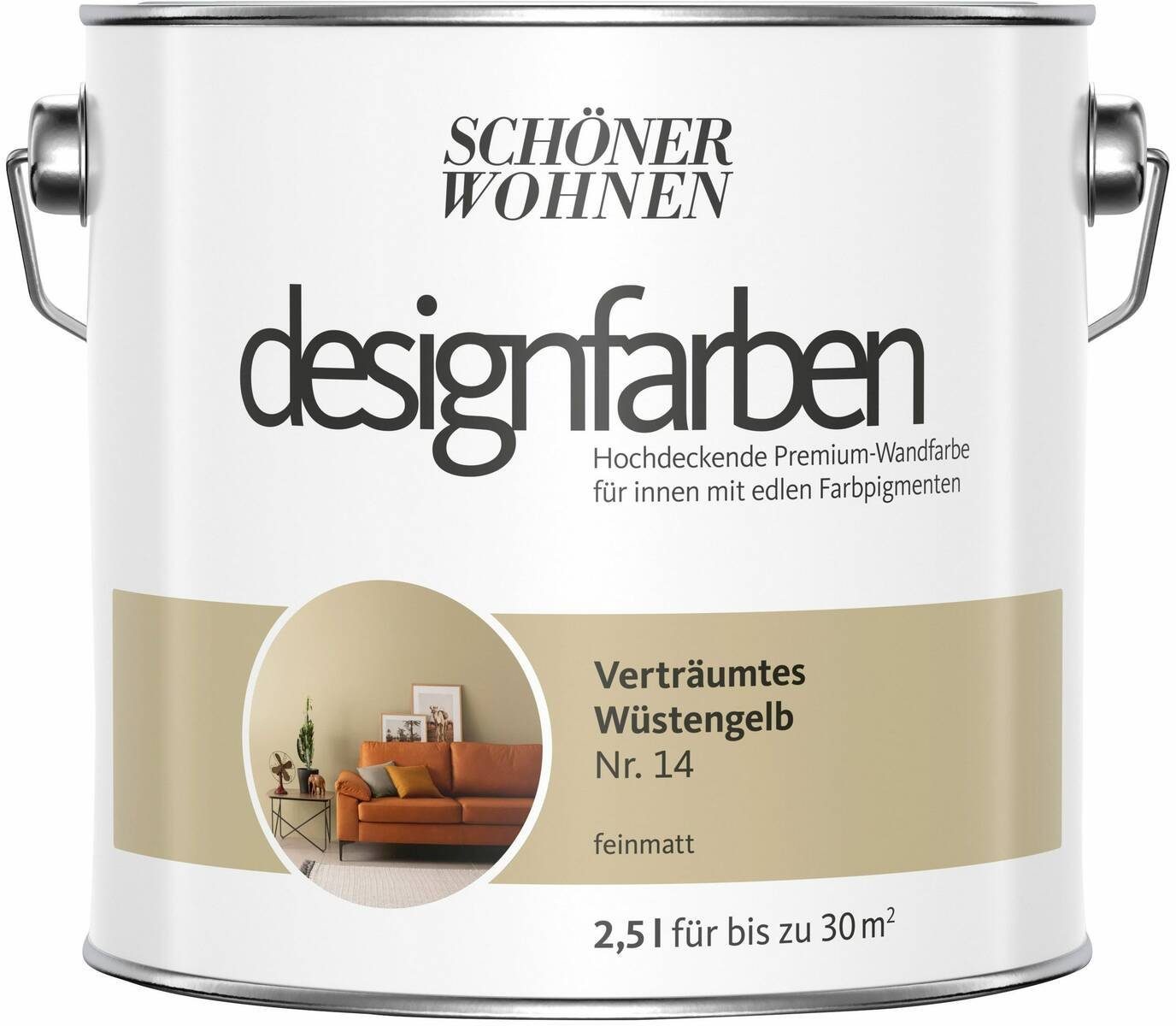 SCHÖNER WOHNEN FARBE Wand- und Deckenfarbe Verträumtes Wüstengelb Nr. 14, Tropf- und spritzgehemmt, Konservierungsmittelfrei