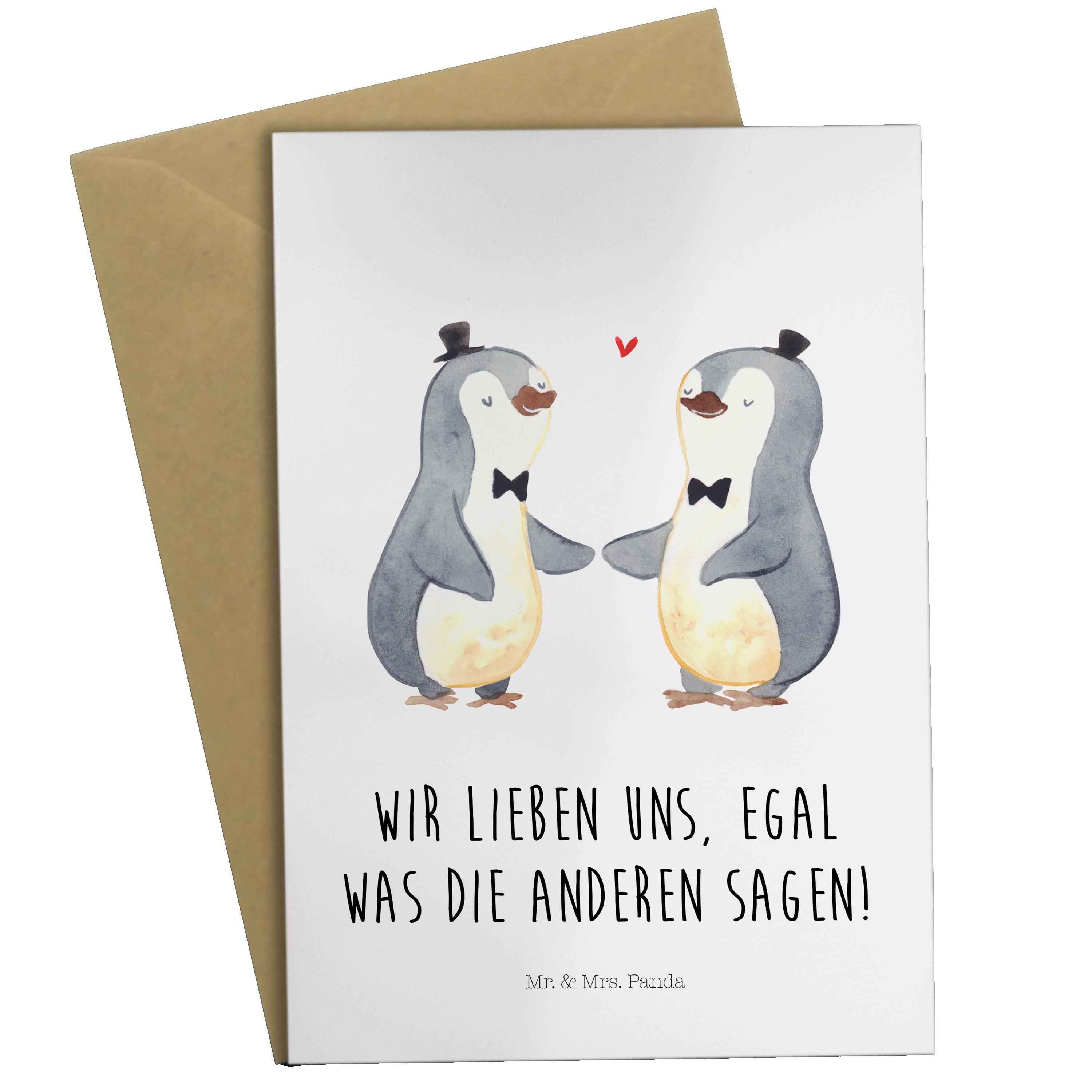 Mr. & Mrs. Panda Grußkarte Pinguin Pärchen Gay Pride - Weiß - Geschenk, Geburtstagskarte, Hochze