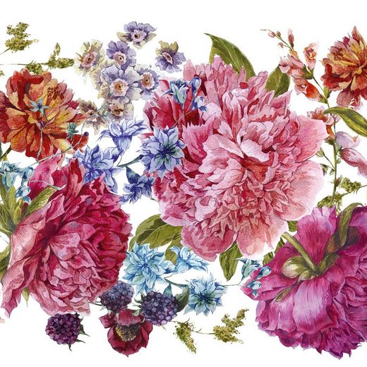 anna wand Bordüre »Wohnzimmer - Blumen Vintage rosa/pink/grün - selbstklebend«, geblümt, selbstklebend
