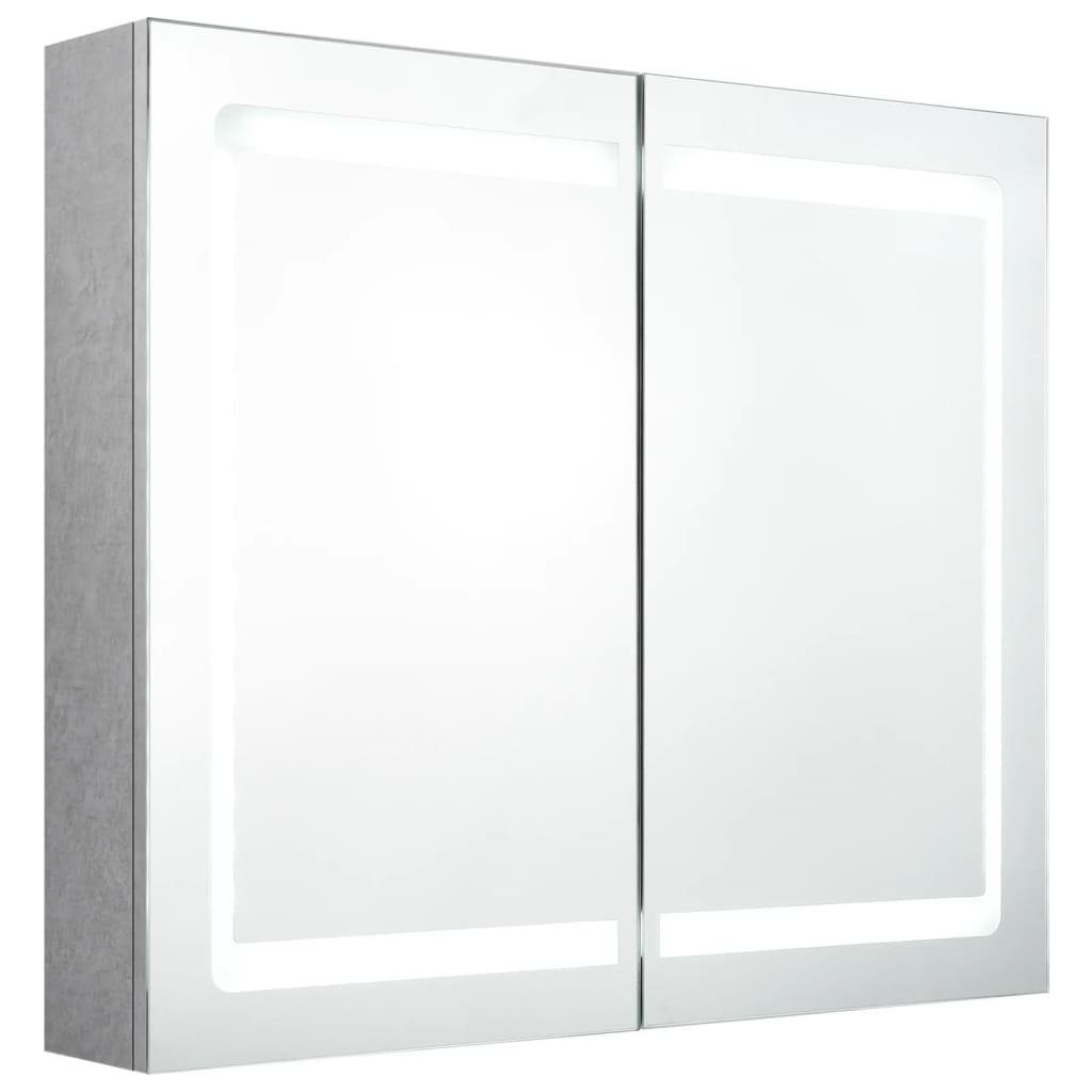 vidaXL (1-St) Bad Betongrau Badezimmerspiegelschrank 80x12x68 cm LED-Spiegelschrank fürs