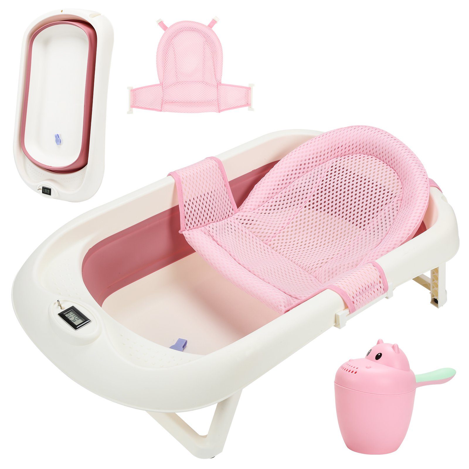 Gimisgu Babybadewanne Baby Badewanne Faltbare Babywanne mit kissen Ergonomische Kunststoff Rosa