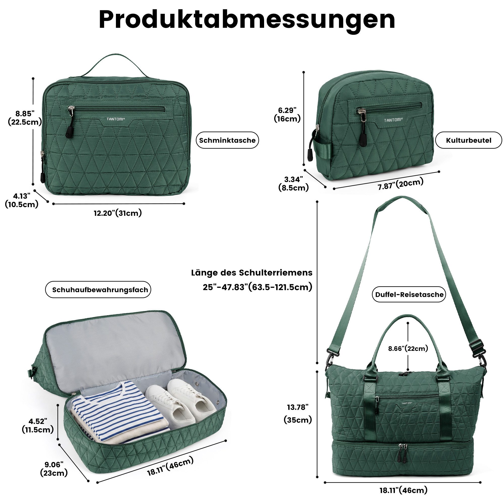 TANTOMI Reisetasche 3-Tlg Set Reisetasche Groß, Weekender Handgepäck Tasche (Erweiterbares Weekender Bag mit Nassfach), Leichte Travel Bag mit Schuhfach Kulturb – Bild 5 von 5
