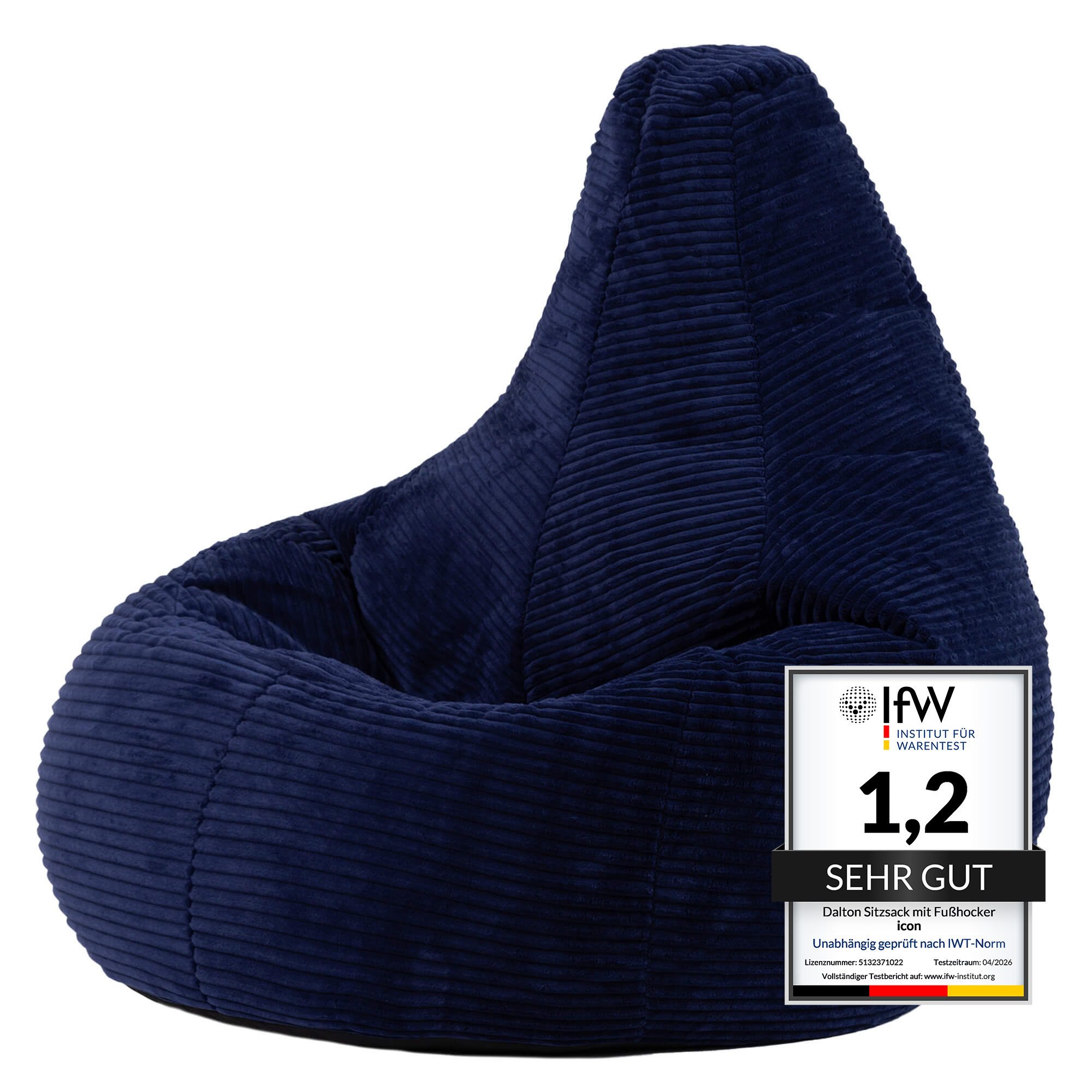 icon Sitzsack Sessel mit Rückenlehne aus Cord „Dalton“, Sitzsack XXL, Gaming Sitzsack, Made in Germany, Erwachsene & Kinder