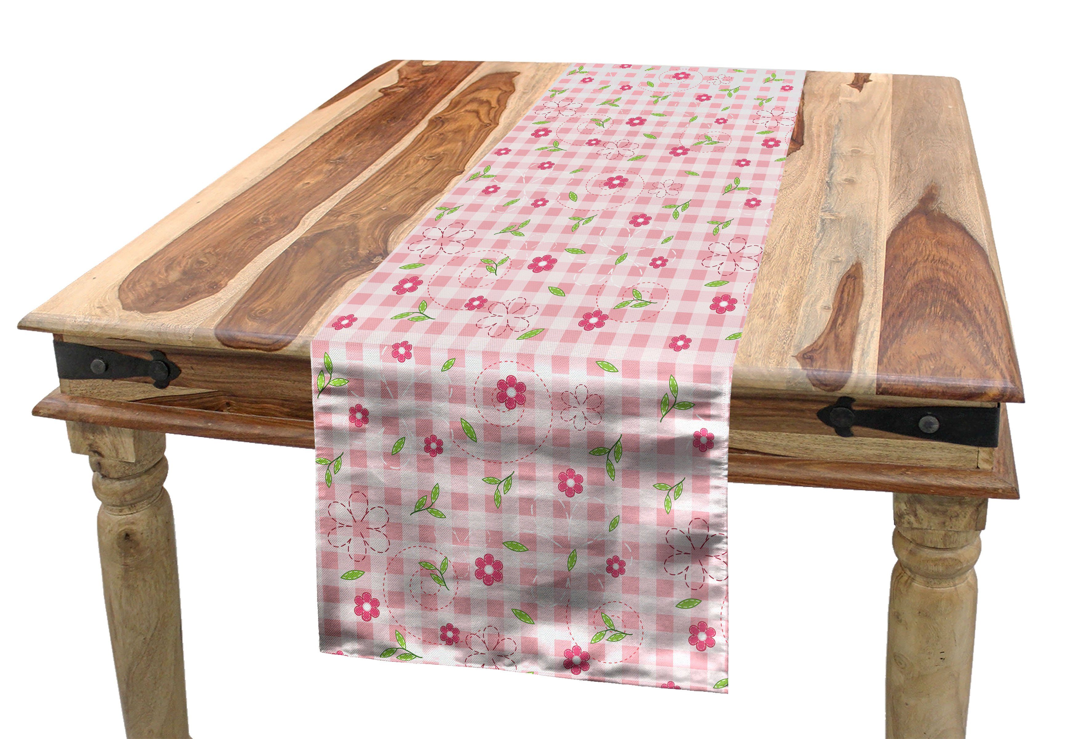 Abakuhaus Tischläufer Esszimmer Küche Rechteckiger Dekorativer Tischläufer, rosa-Grün Blumen und Streifen