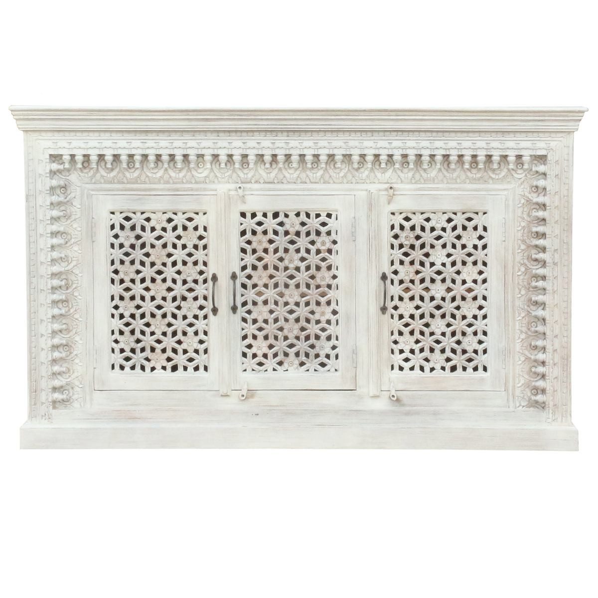 Oriental Galerie Unterschrank Indien Sideboard Santosh Weiß 165 cm Anrichte Esszimmer, Kommode Flur, Schuhschrank