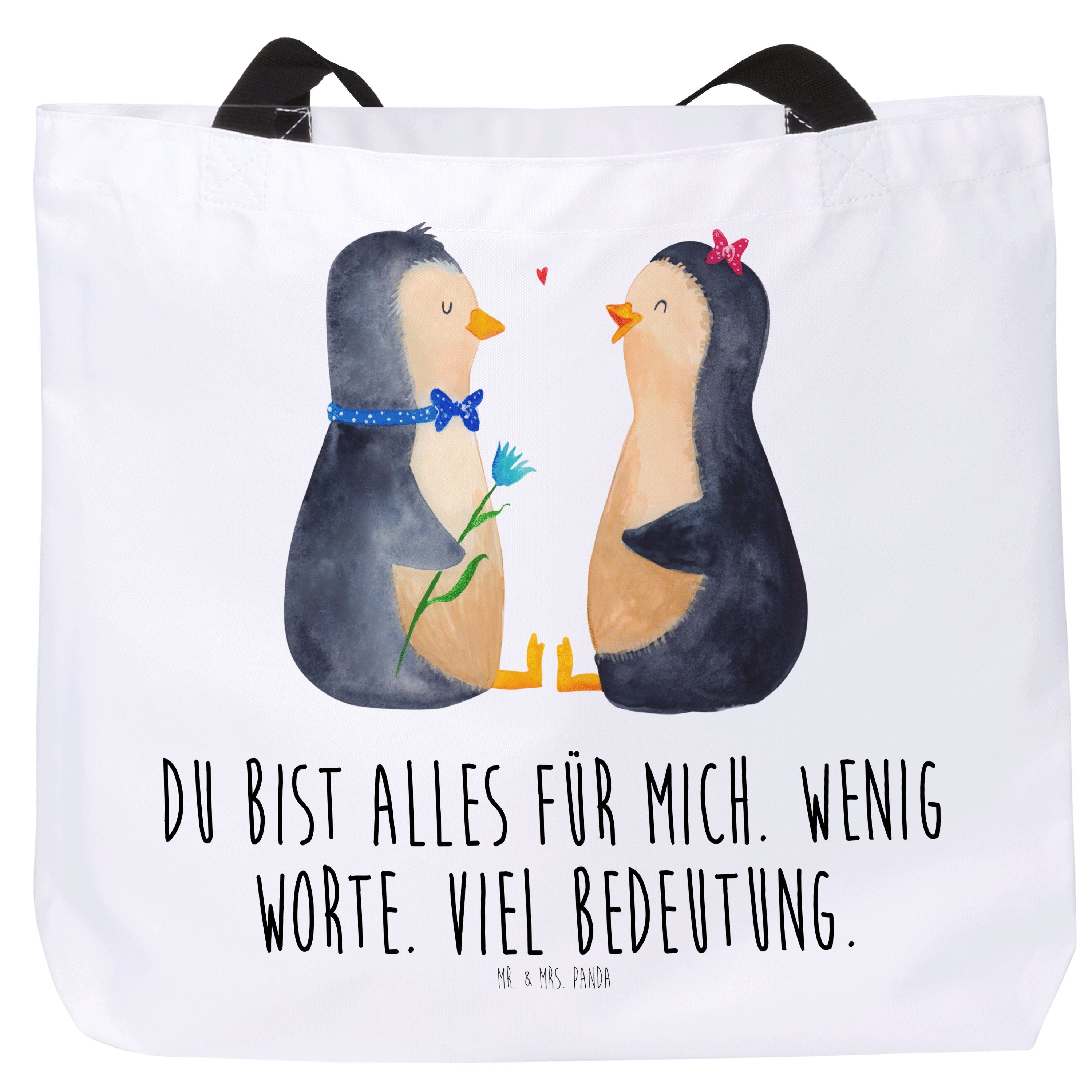 Mr. & Mrs. Panda Shopper Pinguin Pärchen - Weiß - Geschenk, Tragebeutel, Schulbeutel, Einkaufs (1-tlg)