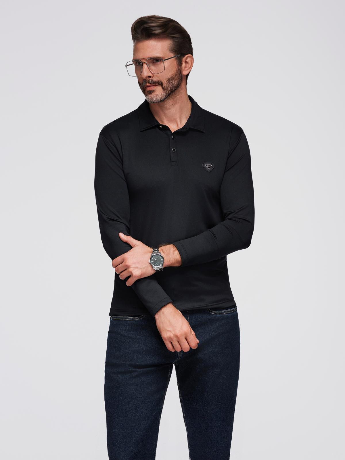 OMBRE Langarm-Poloshirt Polo-Shirt mit langen Ärmeln und eleganten Markenknöpfen