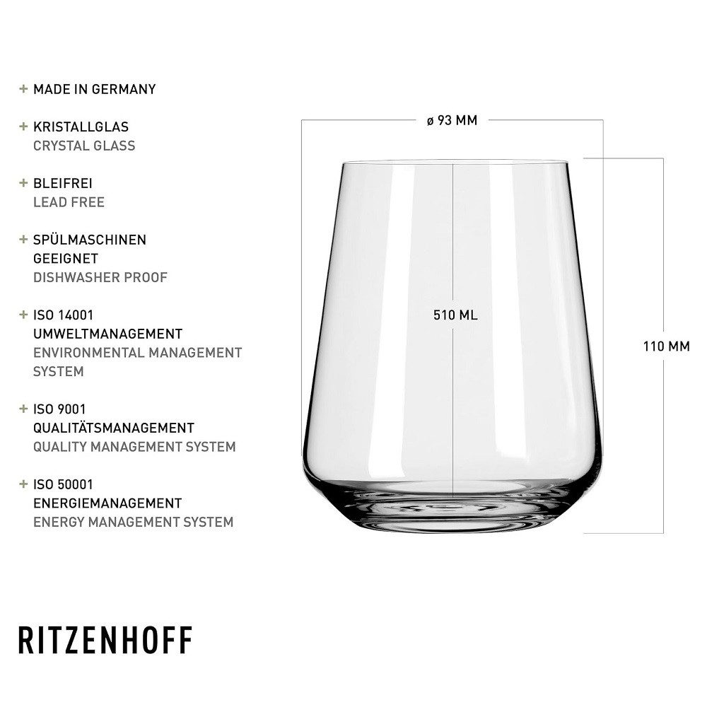 Ritzenhoff Glas Ritzenhoff Lichtweiß Julie Wasserglas 6er Set, Kristallglas