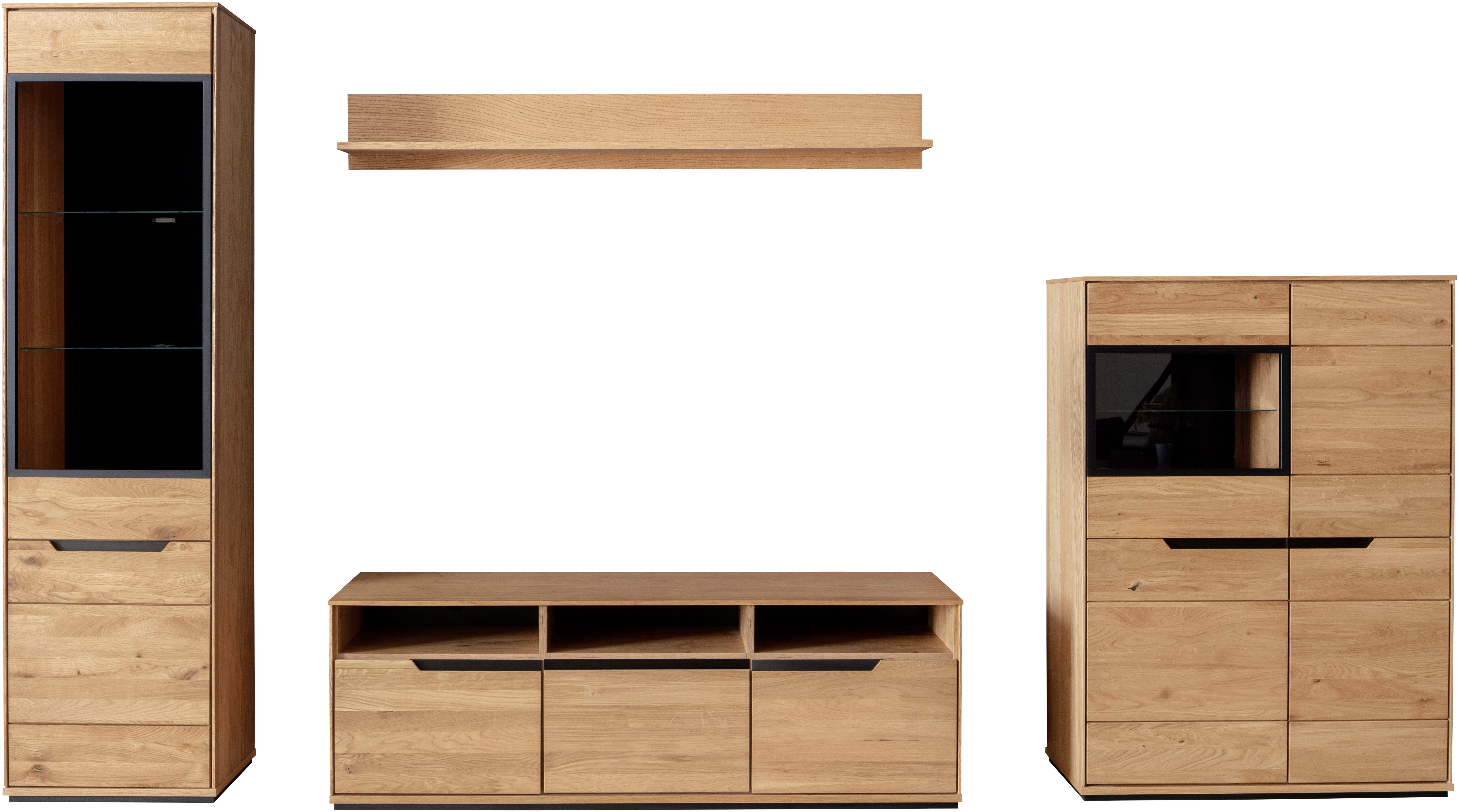 MCA living Wohnwand Araya Wohnkombination I, (Komplett-Set, 4-St., optional: Glaskantenbeleuchtung), Schubkästen/ Türen gedämpft