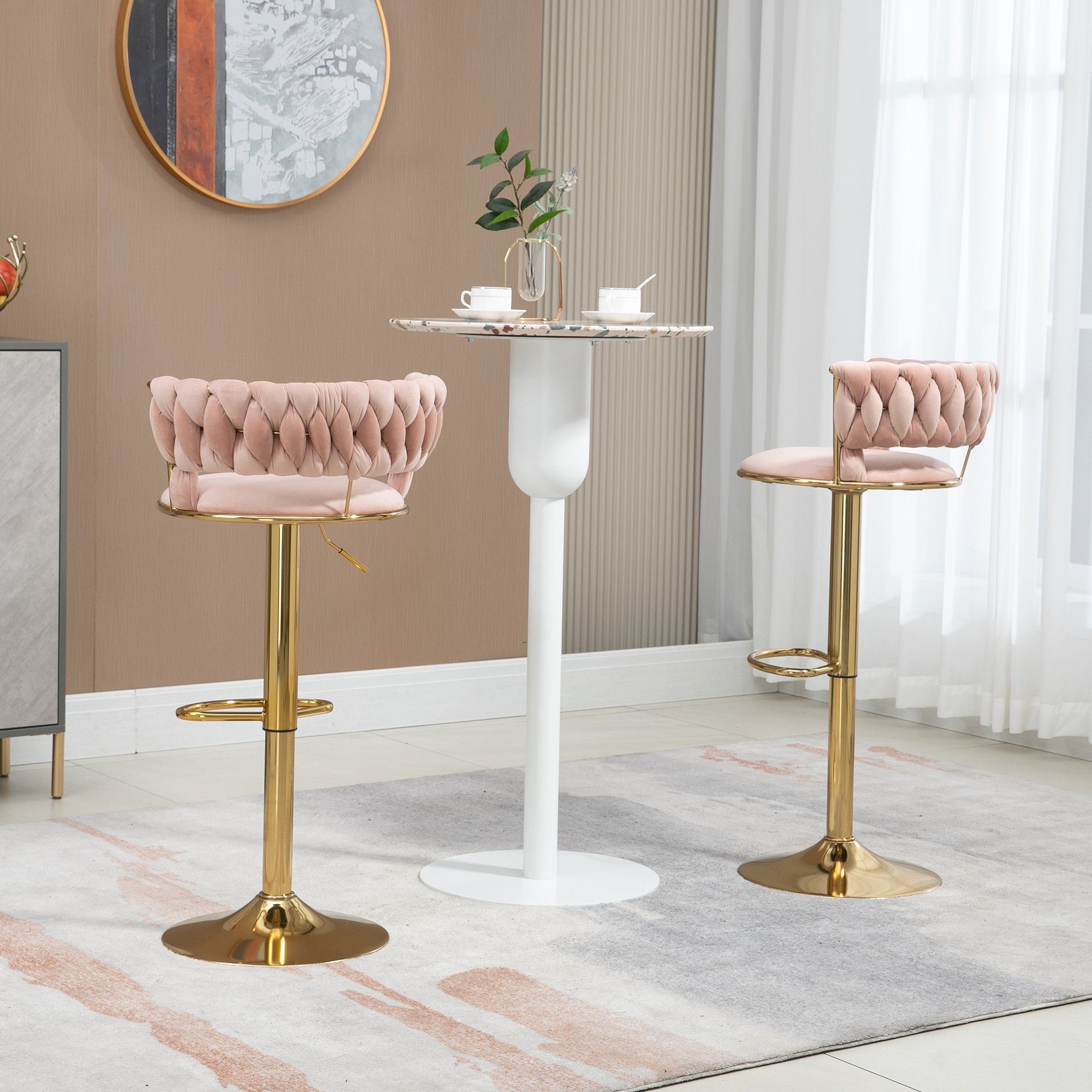 2 St., Barstühle & gepolstert Rosa Ulife Set,höhenverstellbar Rücklehne mit Barhocker Rosa | 360° drehbar, 2er