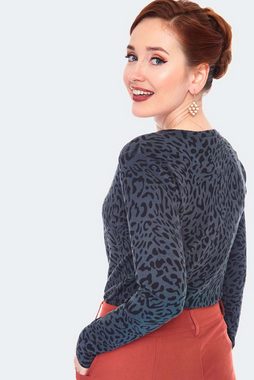 Voodoo Vixen Strickjacke 50s Grey Leopard Print Retro Vintage Cardigan Leopardenmuster